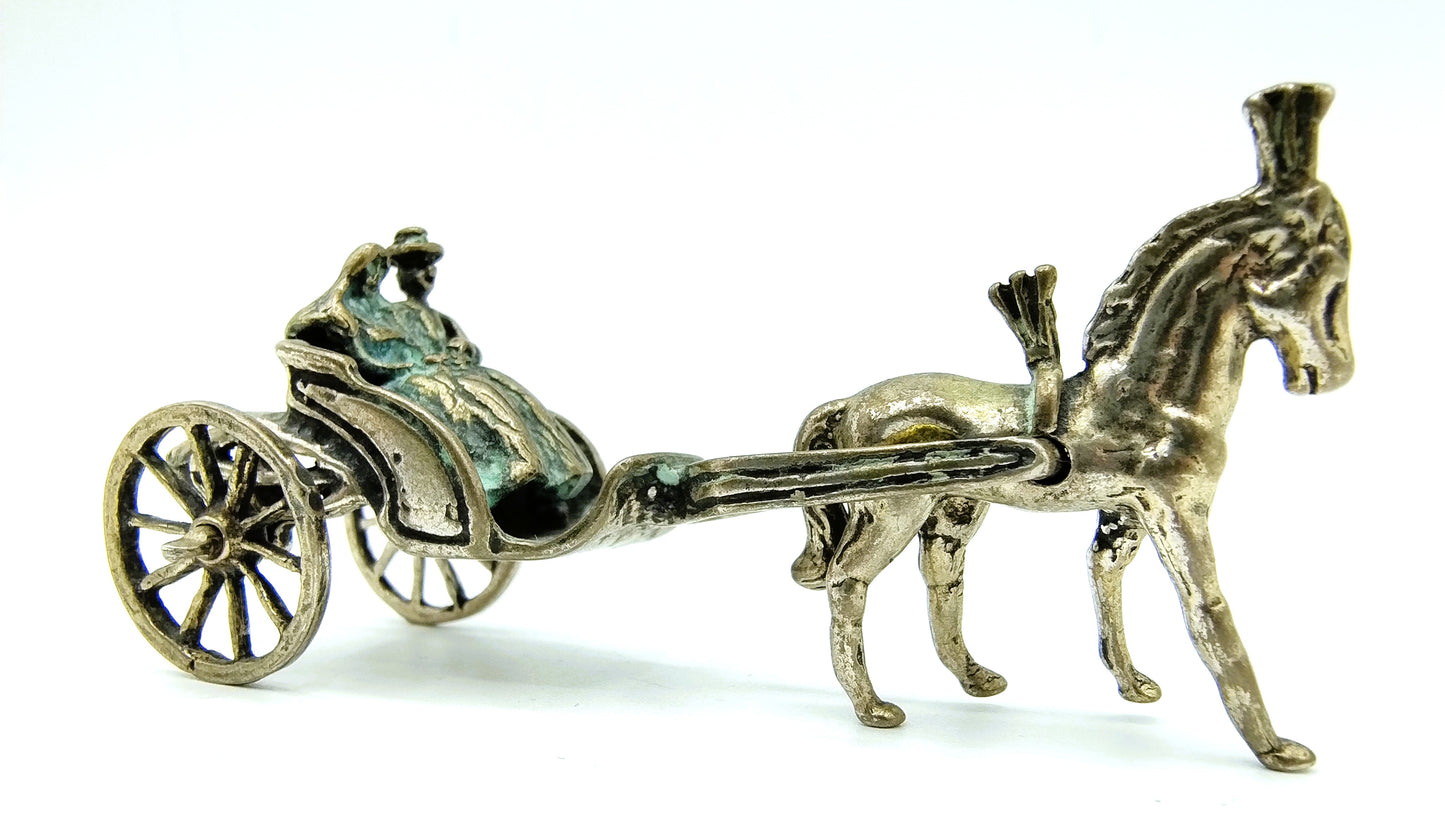 Zilveren miniatuur, paard en wagen, 800