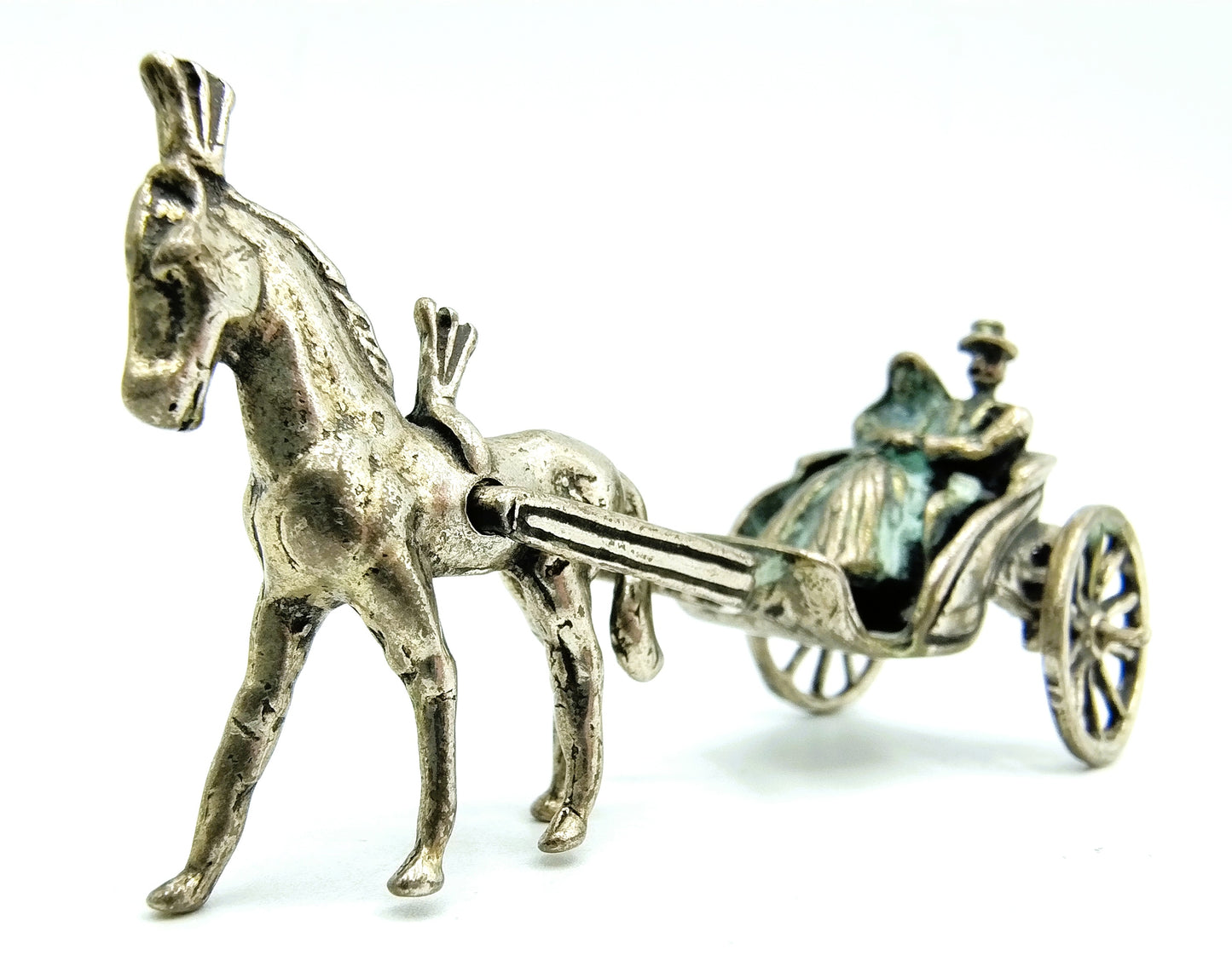 Zilveren miniatuur, paard en wagen, 800