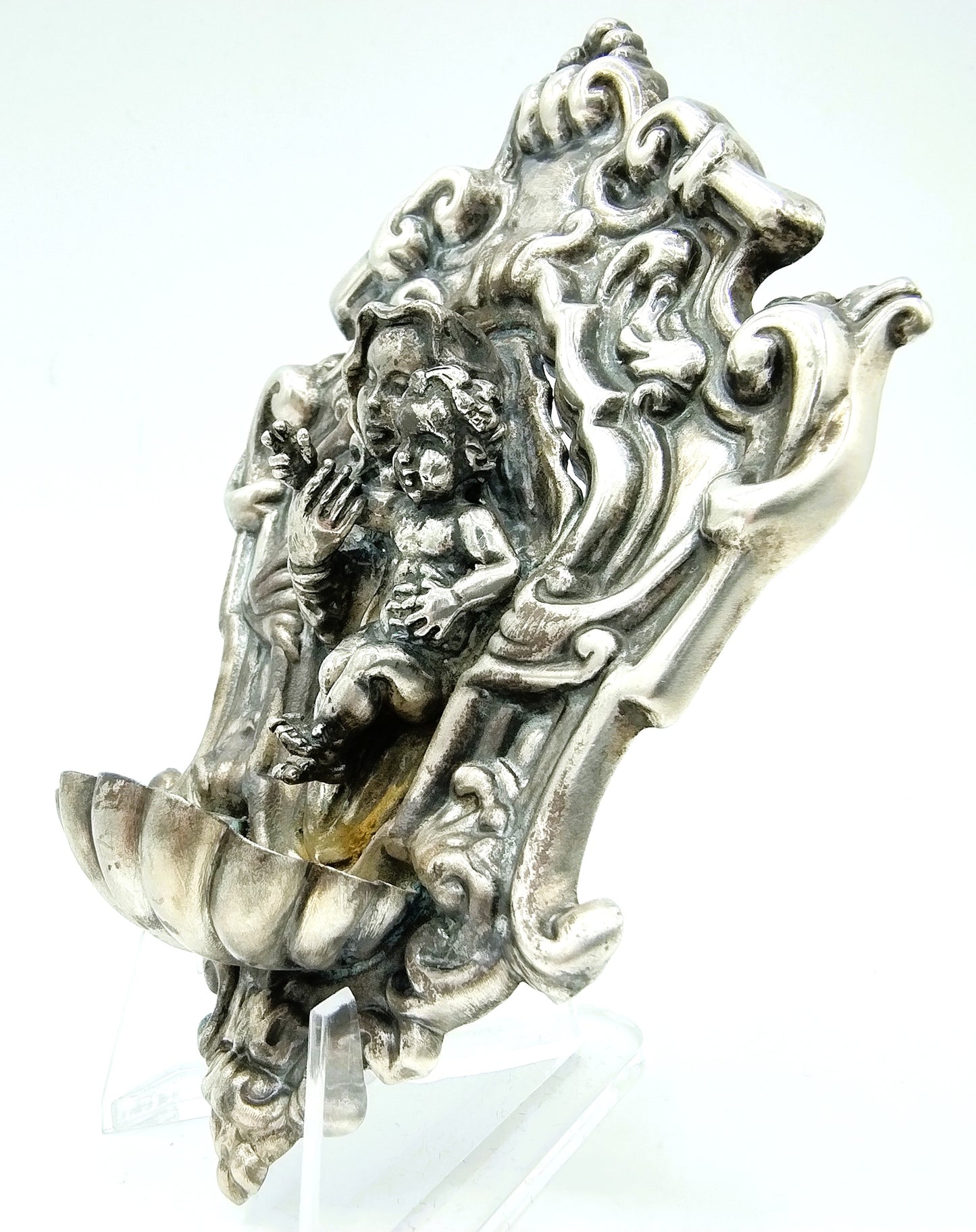 Silver holy water font, G. Raspini, Pieve al Toppo, Italy, 925