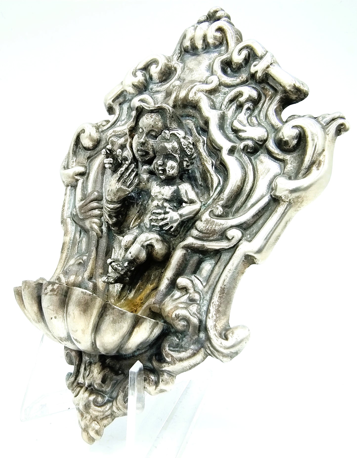 Silver holy water font, G. Raspini, Pieve al Toppo, Italy, 925