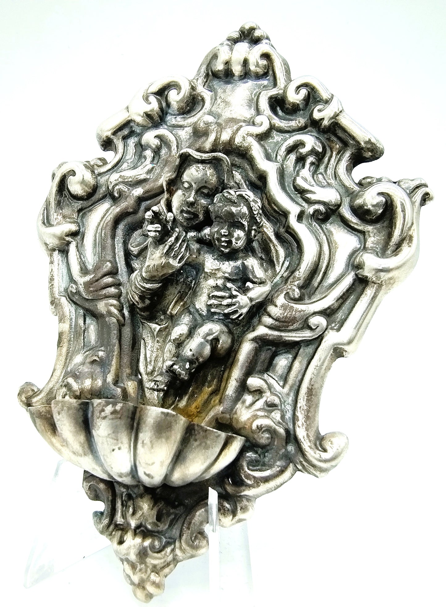 Silver holy water font, G. Raspini, Pieve al Toppo, Italy, 925