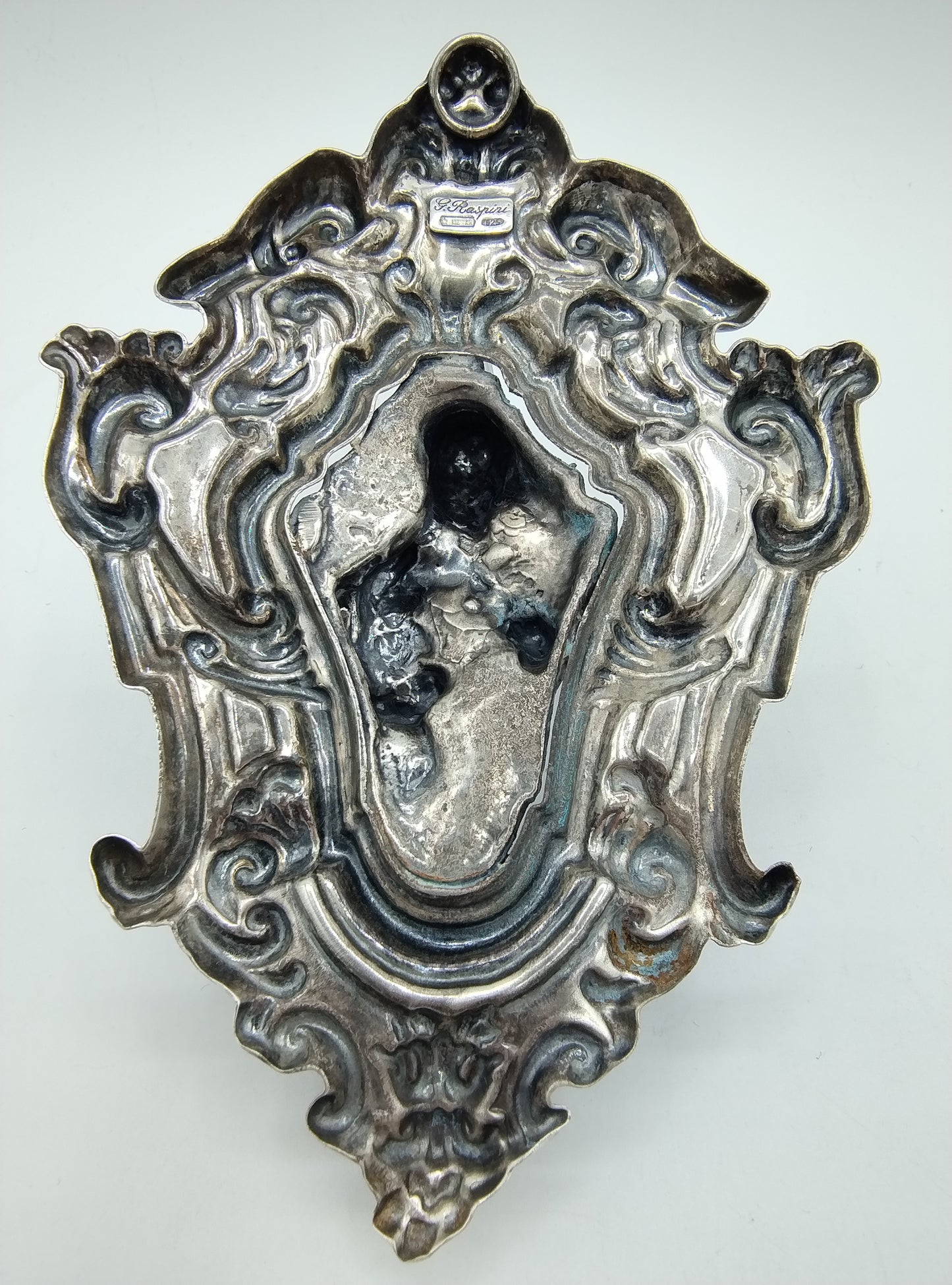 Silver holy water font, G. Raspini, Pieve al Toppo, Italy, 925