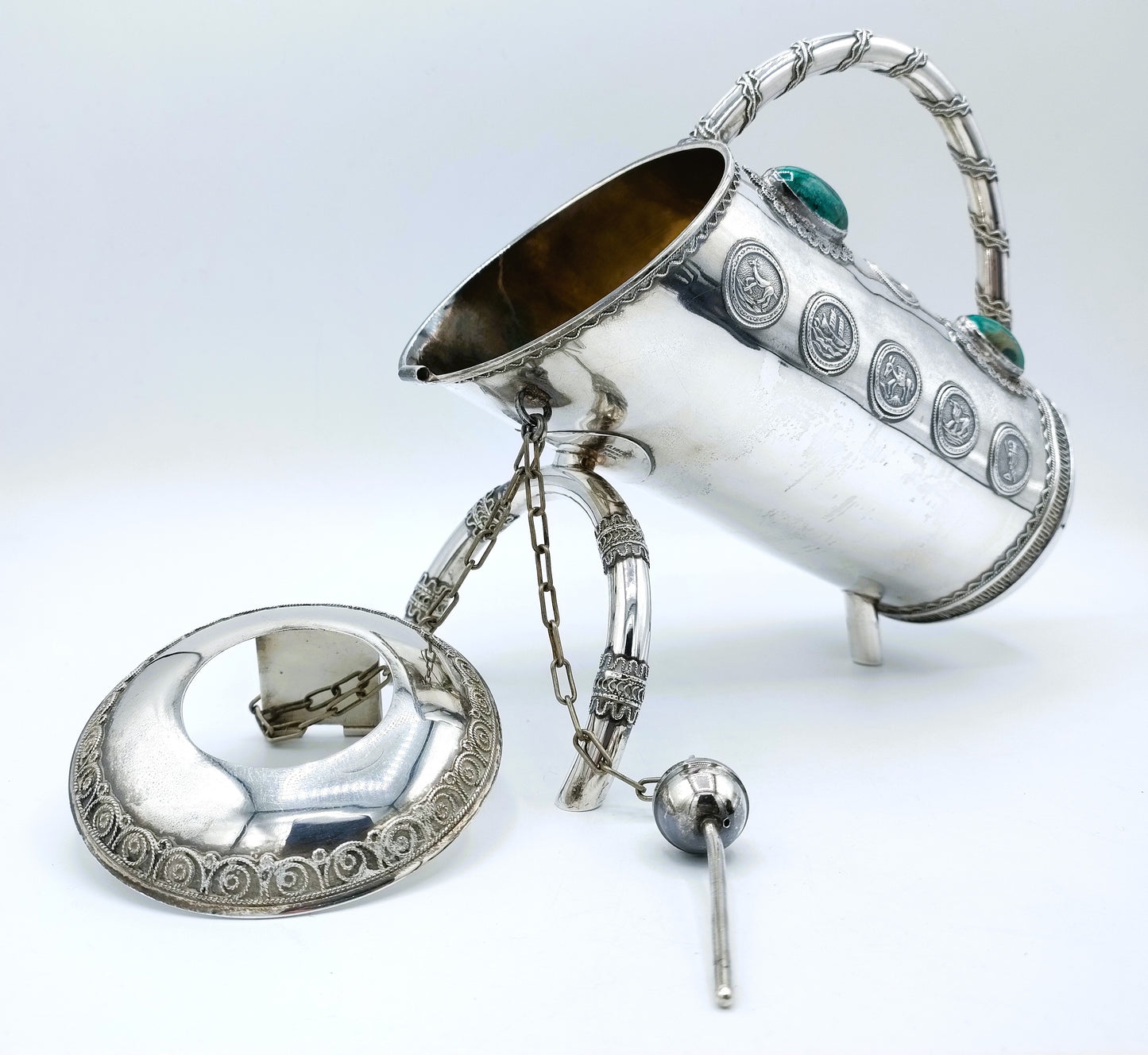 Silver wine bottle holder with Eilat stones, Israel