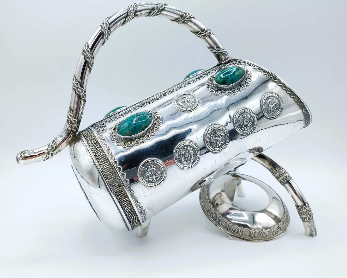 Silver wine bottle holder with Eilat stones, Israel