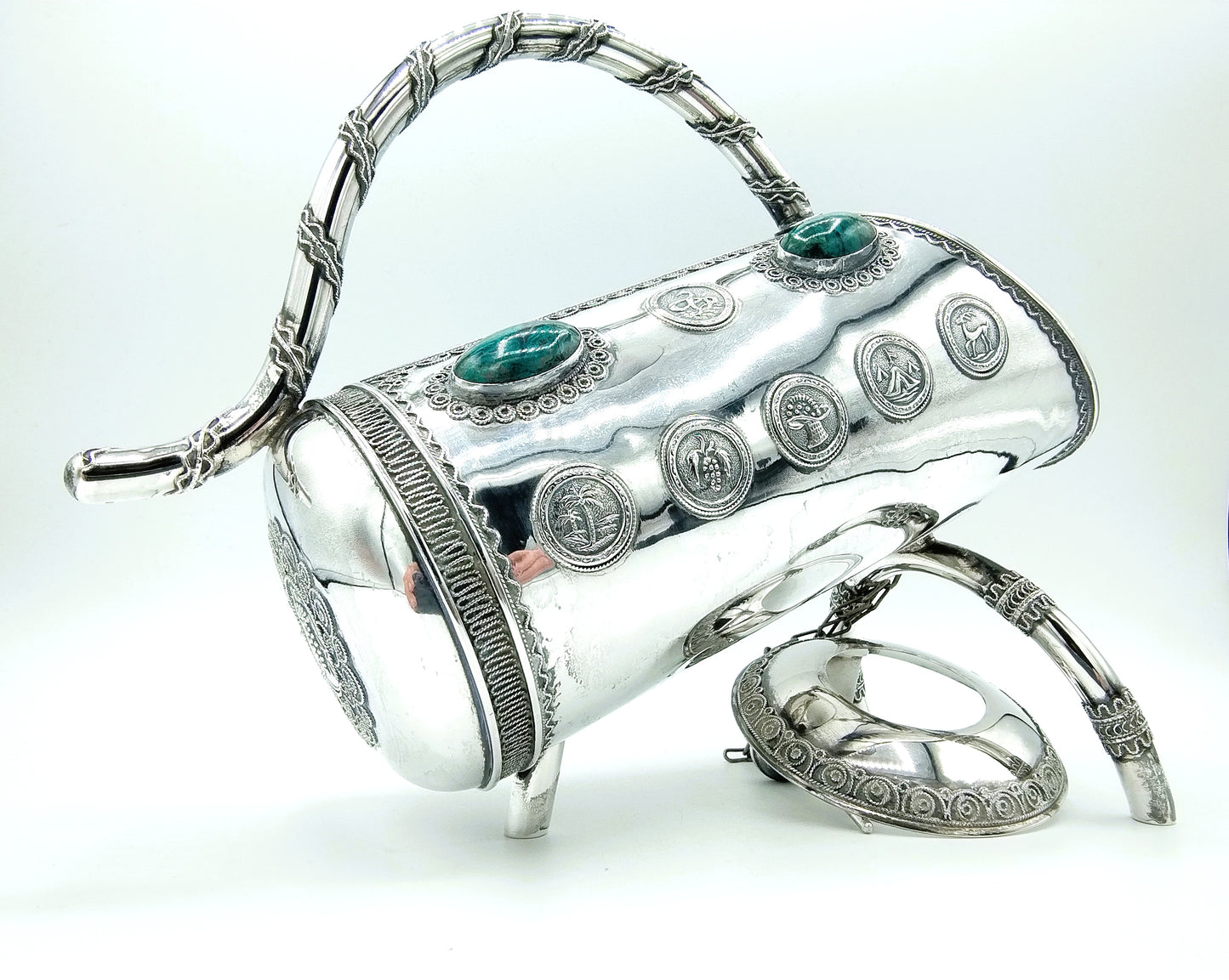Silver wine bottle holder with Eilat stones, Israel