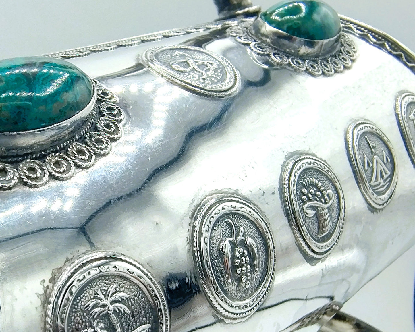Silver wine bottle holder with Eilat stones, Israel