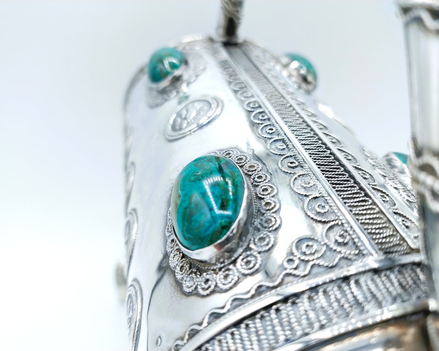 Silver wine bottle holder with Eilat stones, Israel