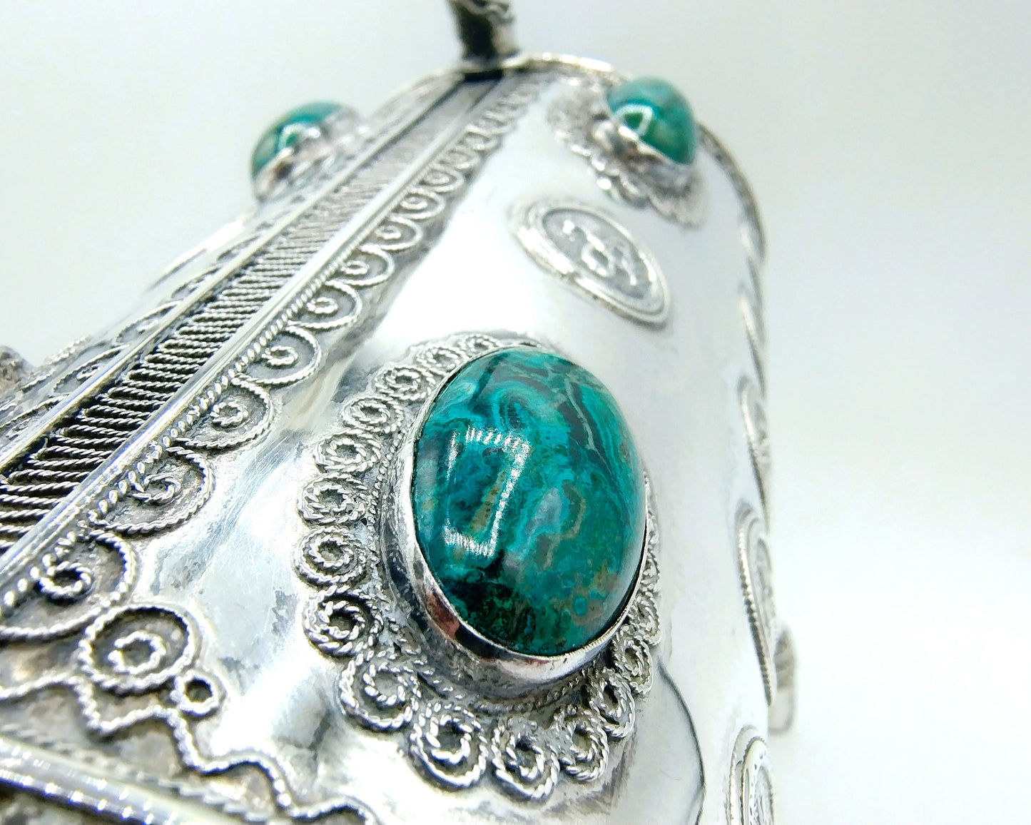 Silver wine bottle holder with Eilat stones, Israel