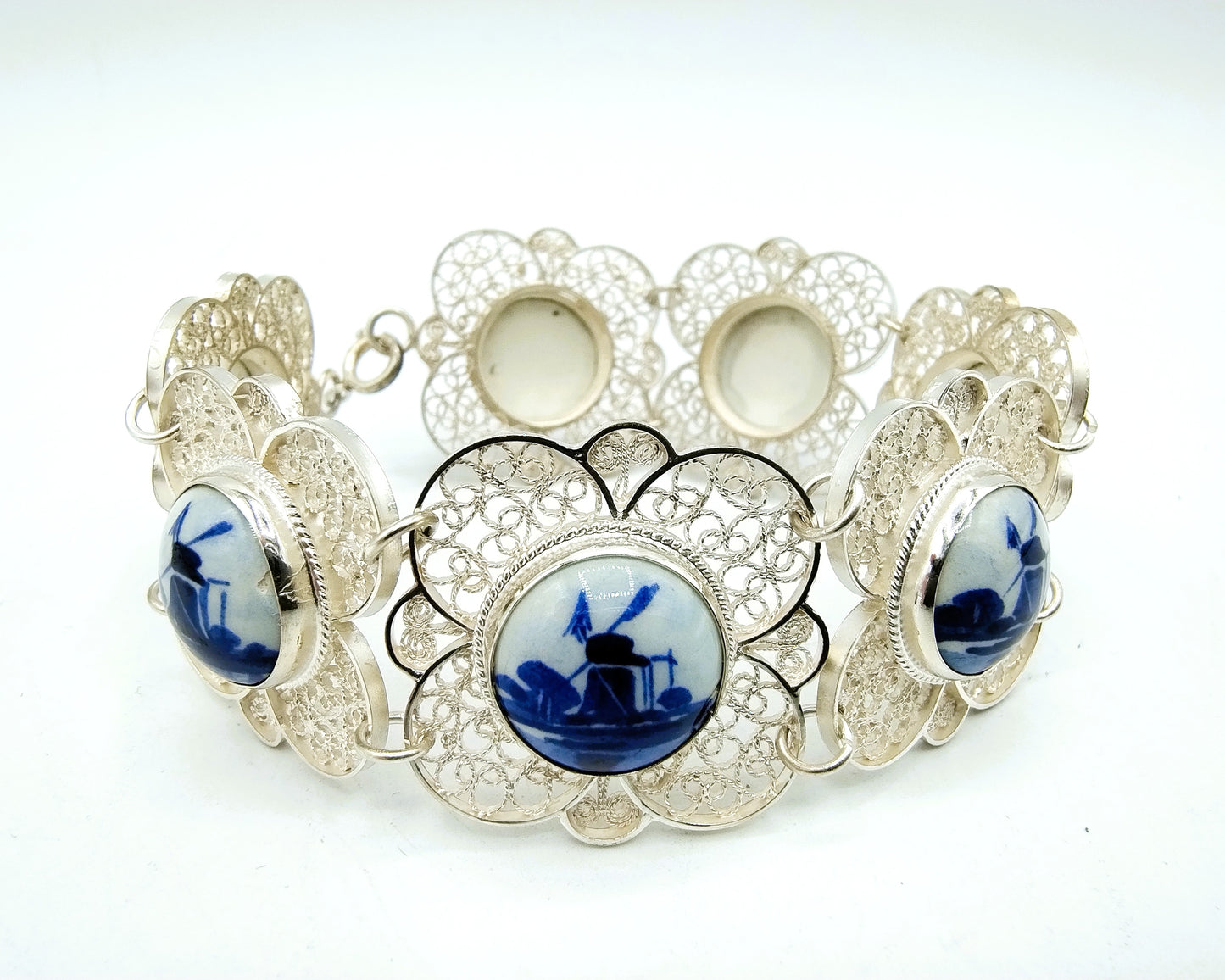 Zilveren armband, Delfts blauw, 835