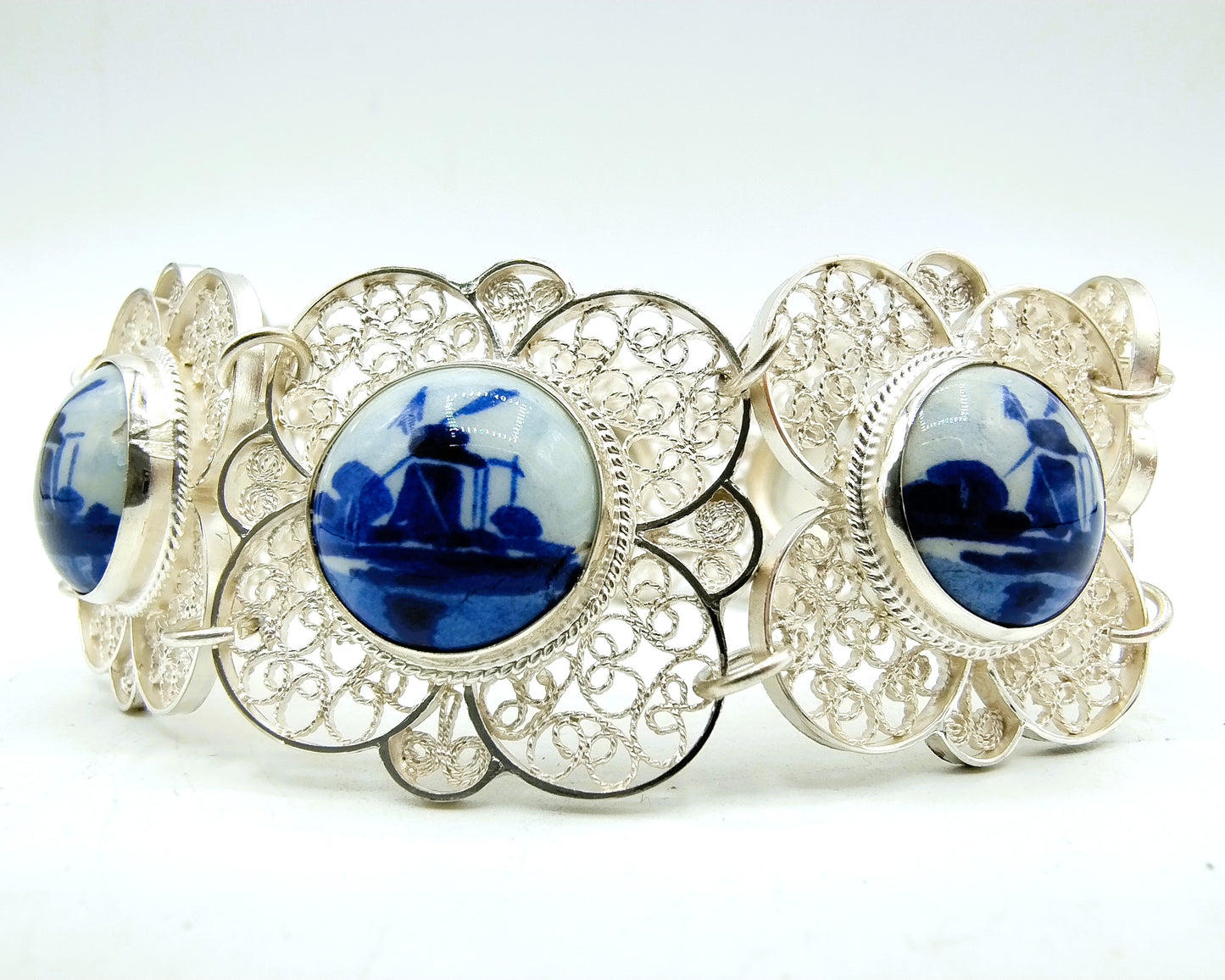 Zilveren armband, Delfts blauw, 835