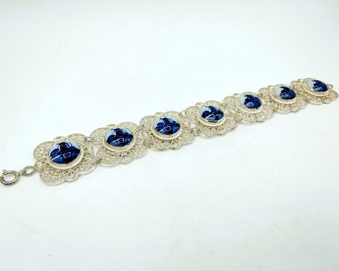 Zilveren armband, Delfts blauw, 835