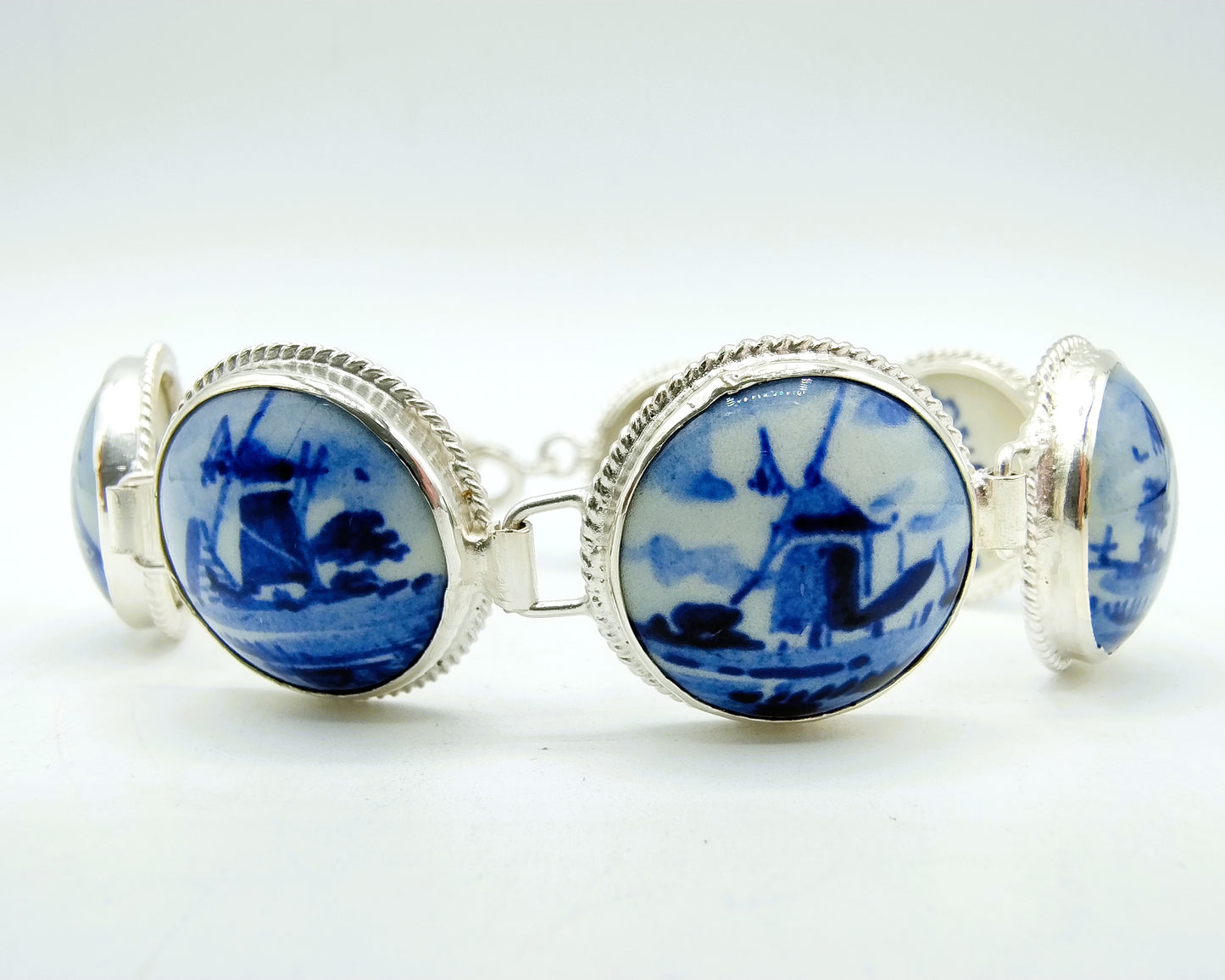 Zilveren armband, Delfts blauw, 835