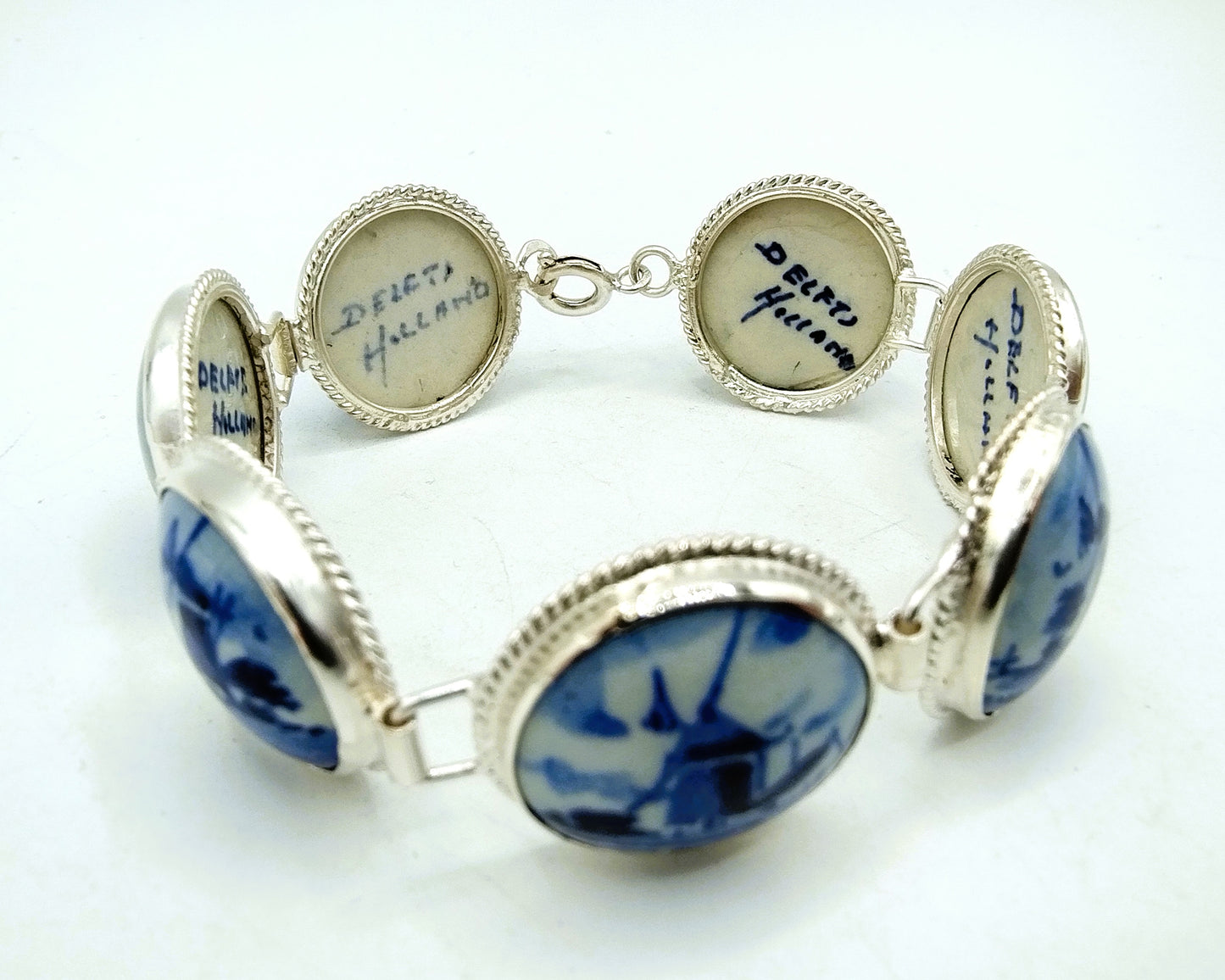 Zilveren armband, Delfts blauw, 835