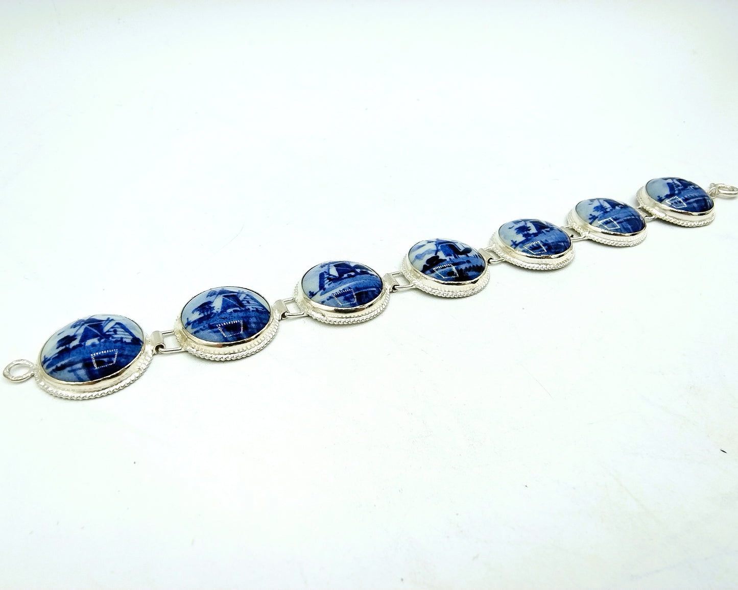 Zilveren armband, Delfts blauw, 835