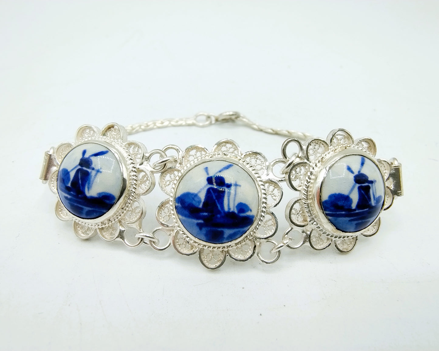 Zilveren armband, Delfts blauw, 835