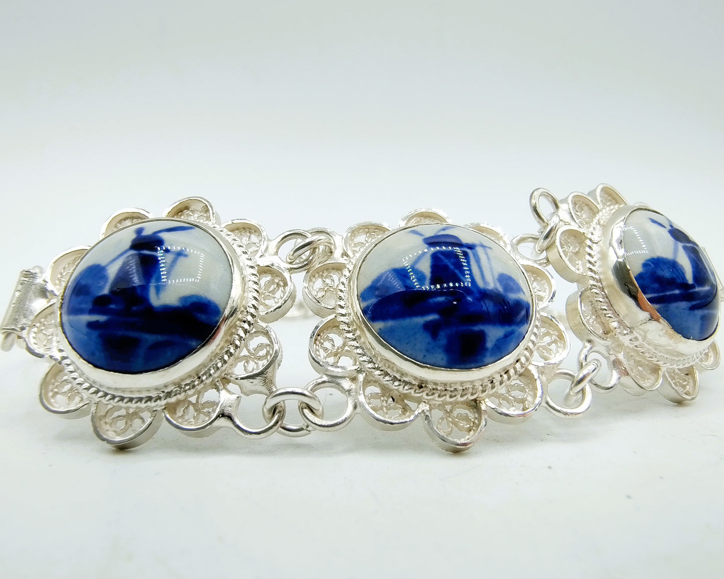 Zilveren armband, Delfts blauw, 835