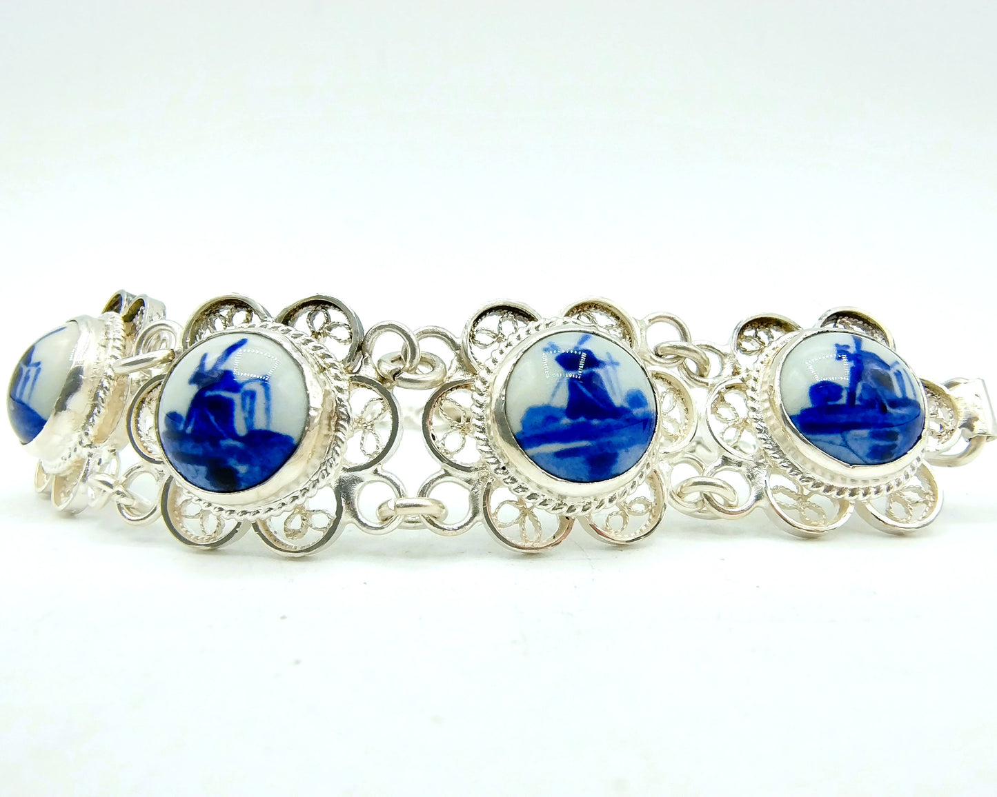 Zilveren armband, Delfts blauw, 835