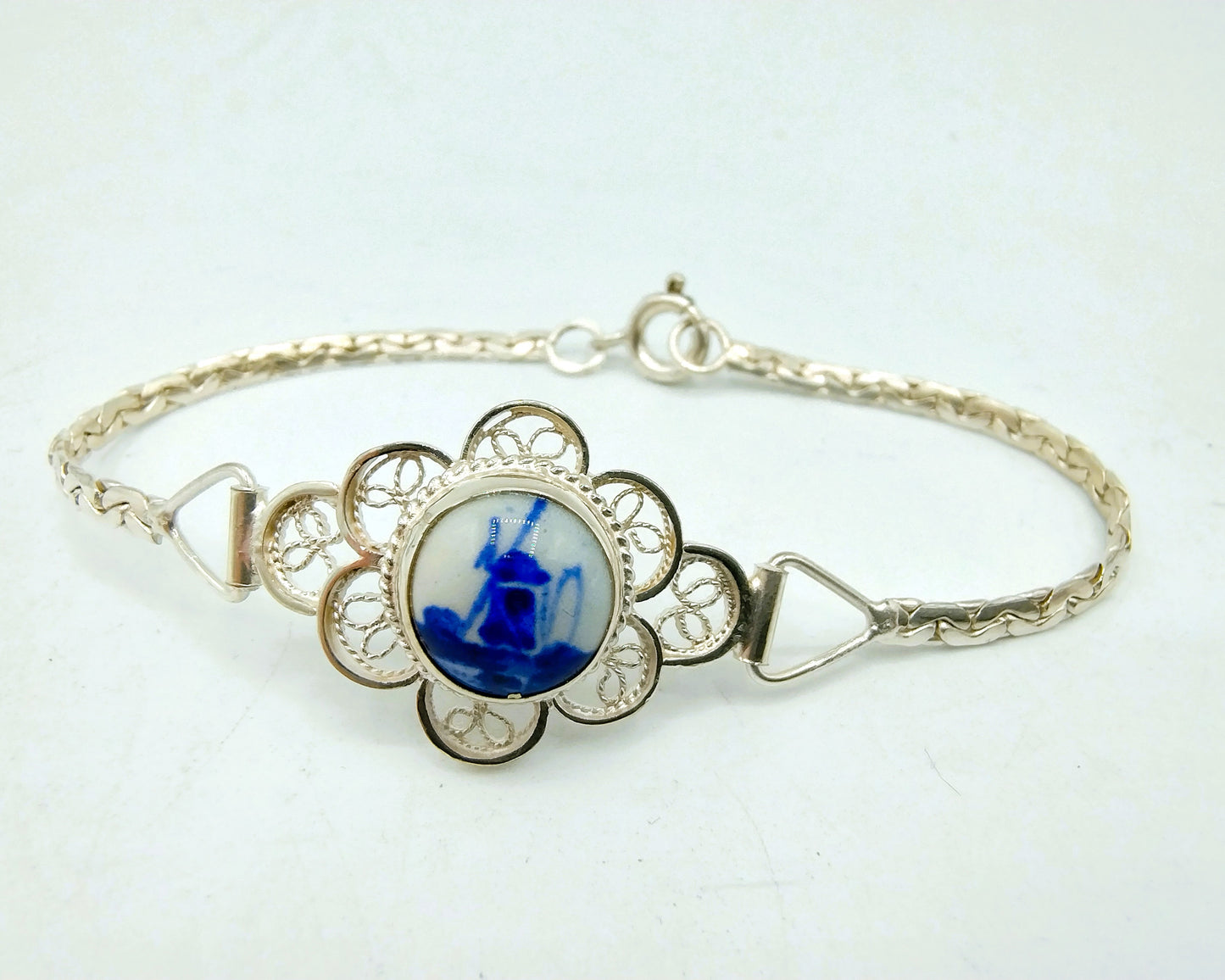 Zilveren armband, Delfts blauw, 835