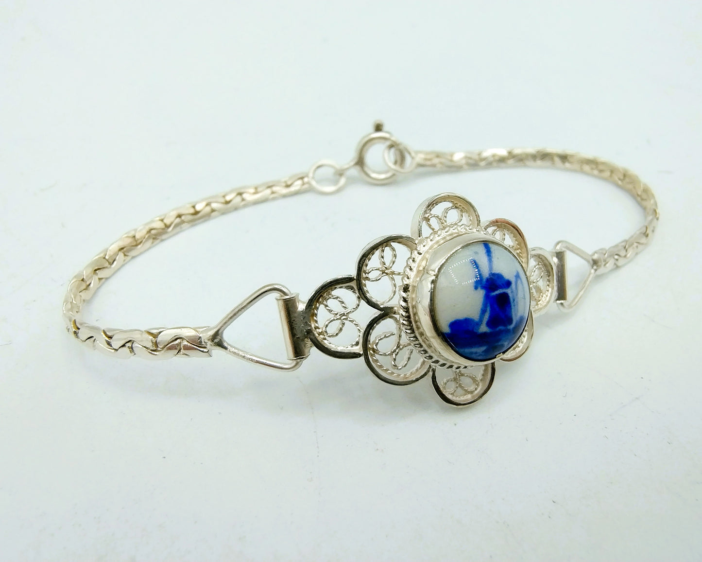 Zilveren armband, Delfts blauw, 835