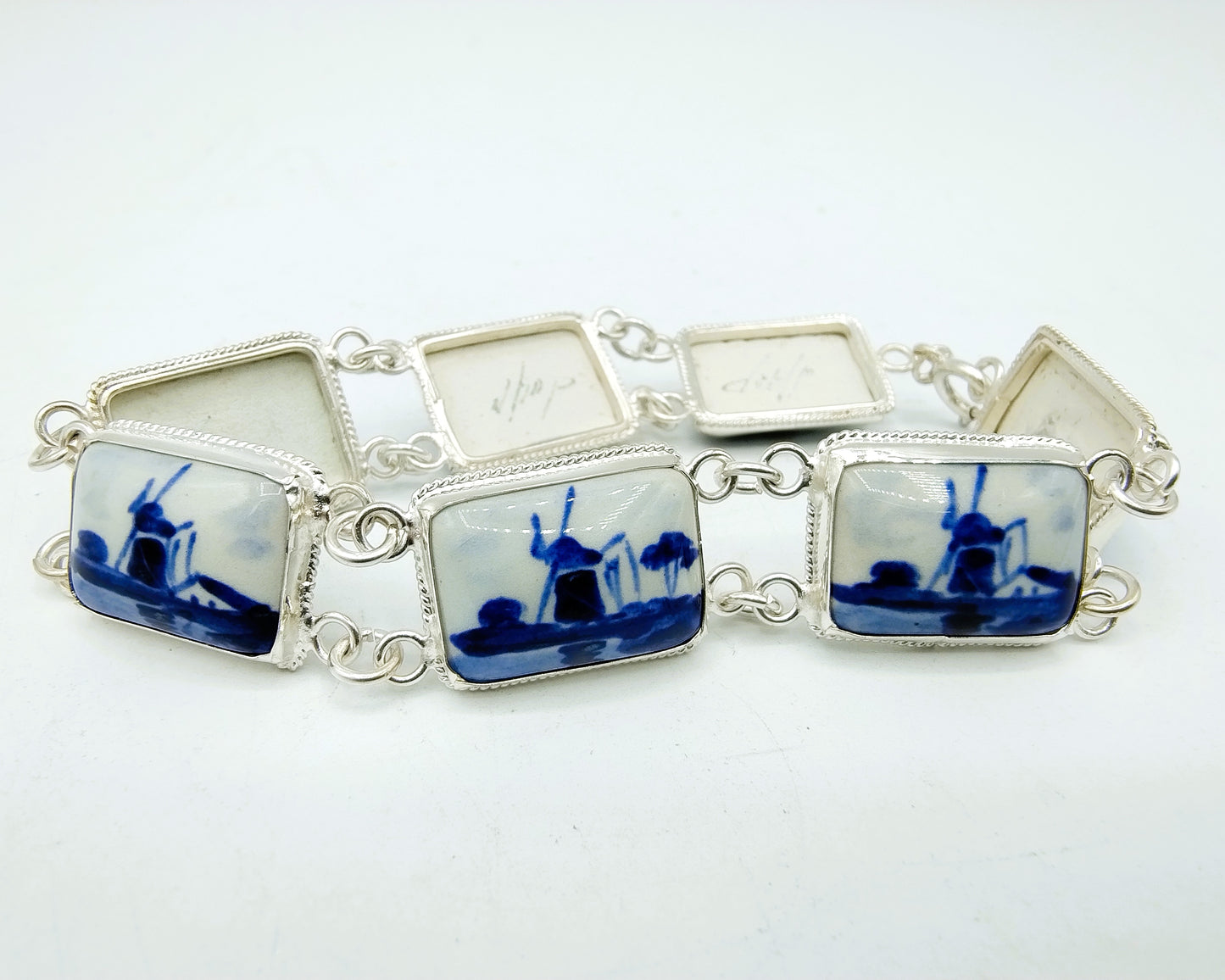 Zilveren armband, Delfts blauw, 835