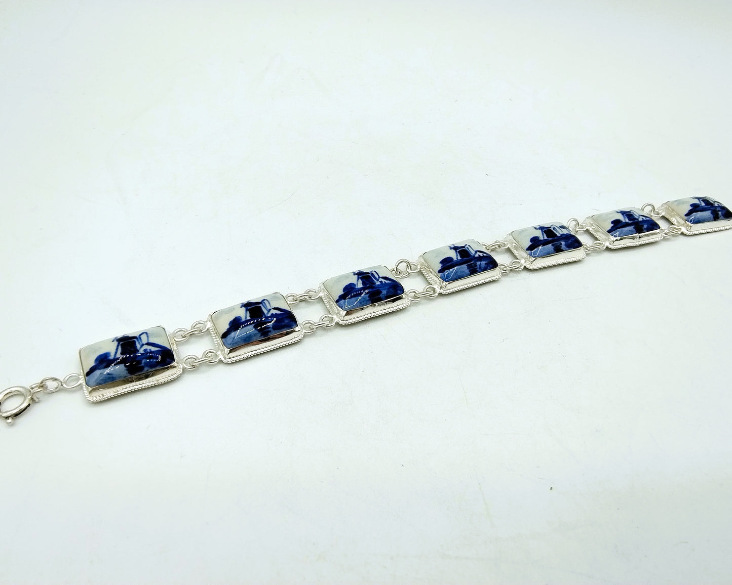 Zilveren armband, Delfts blauw, 835