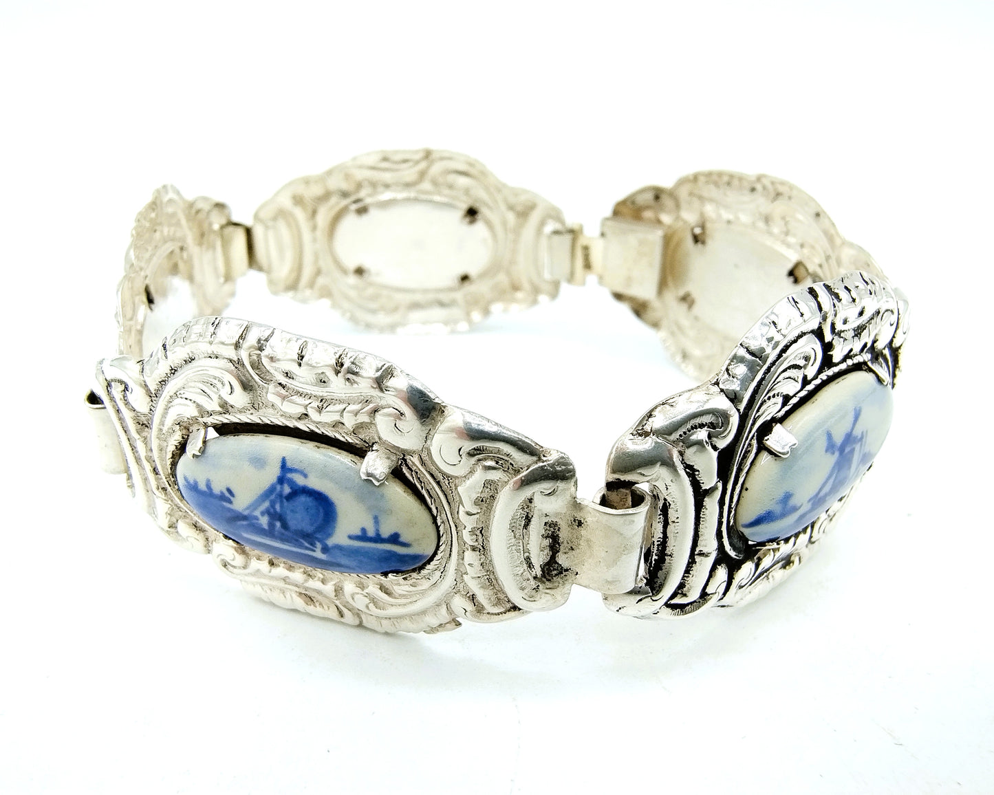 Zilveren armband, Delfts blauw, 835