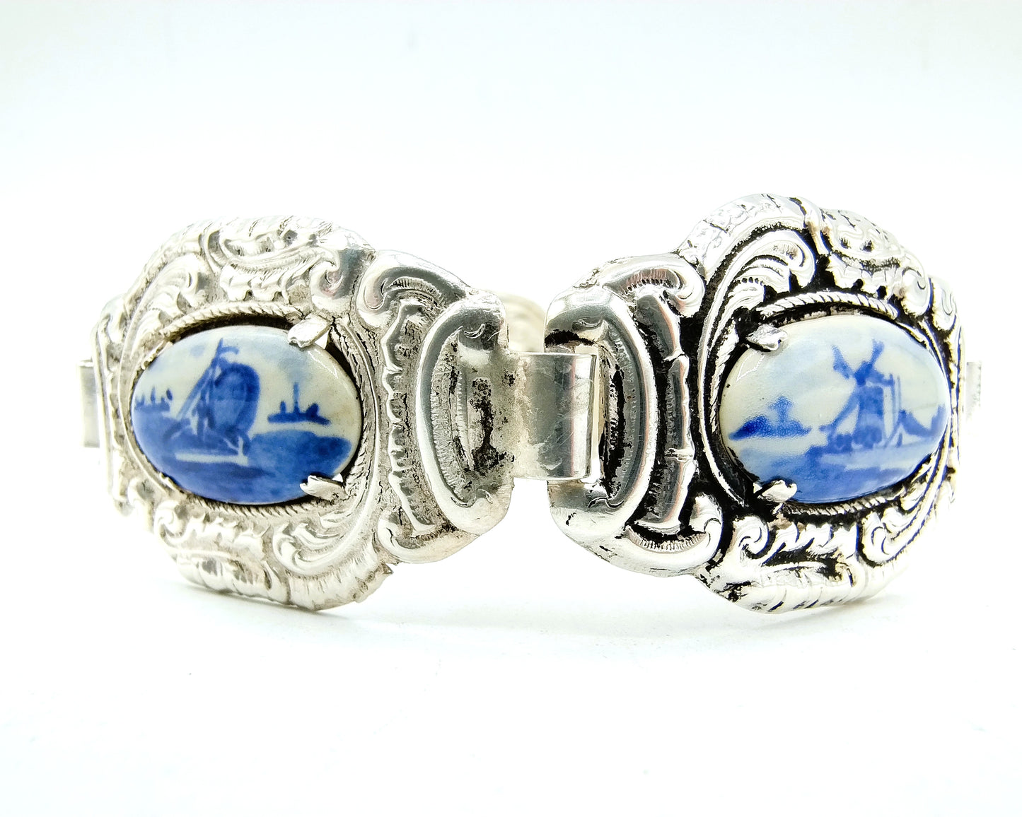 Zilveren armband, Delfts blauw, 835