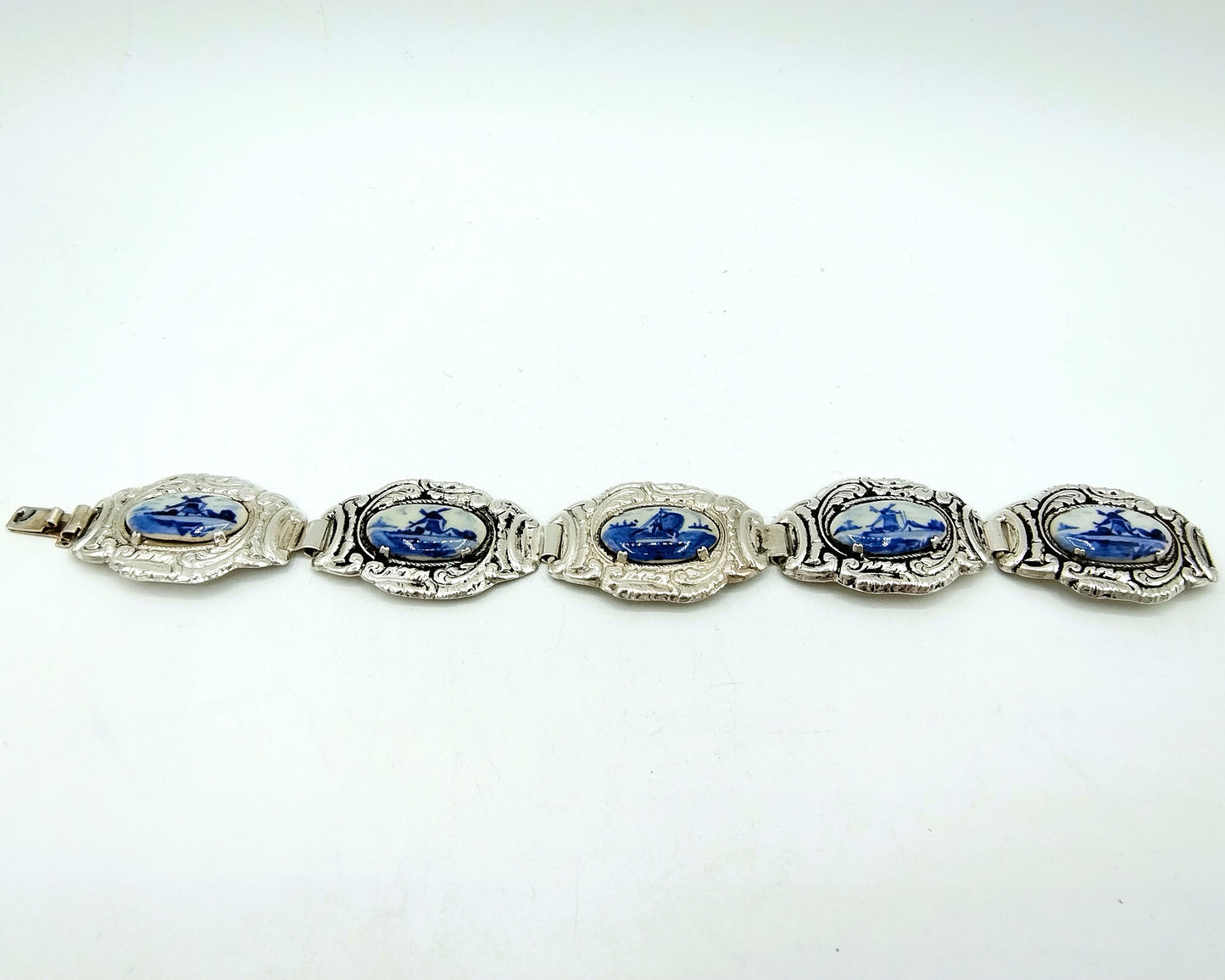 Zilveren armband, Delfts blauw, 835