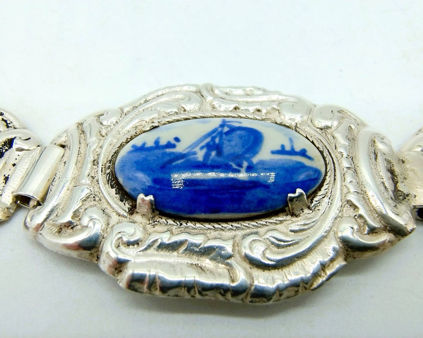 Zilveren armband, Delfts blauw, 835