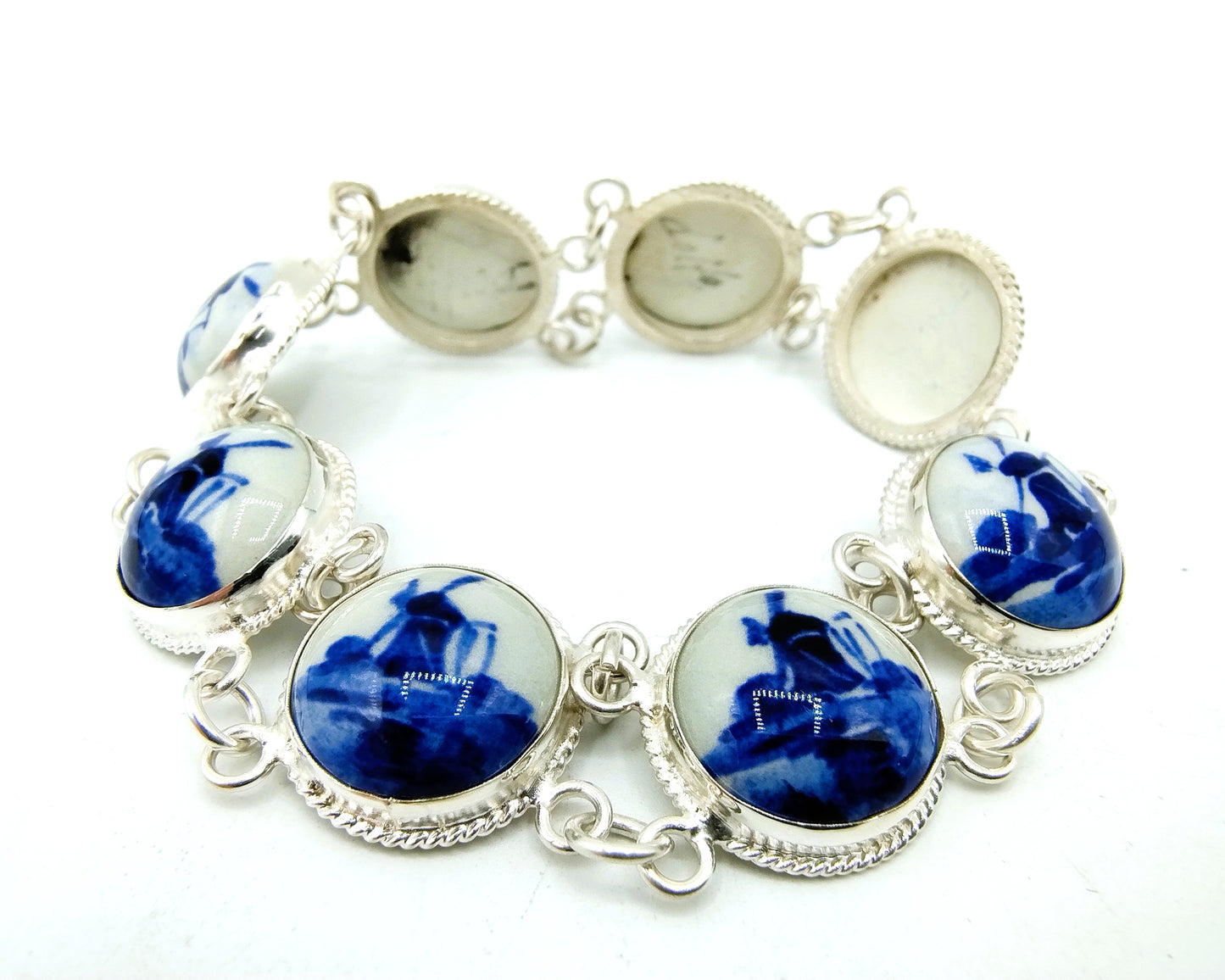 Zilveren armband, Delfts blauw, 835