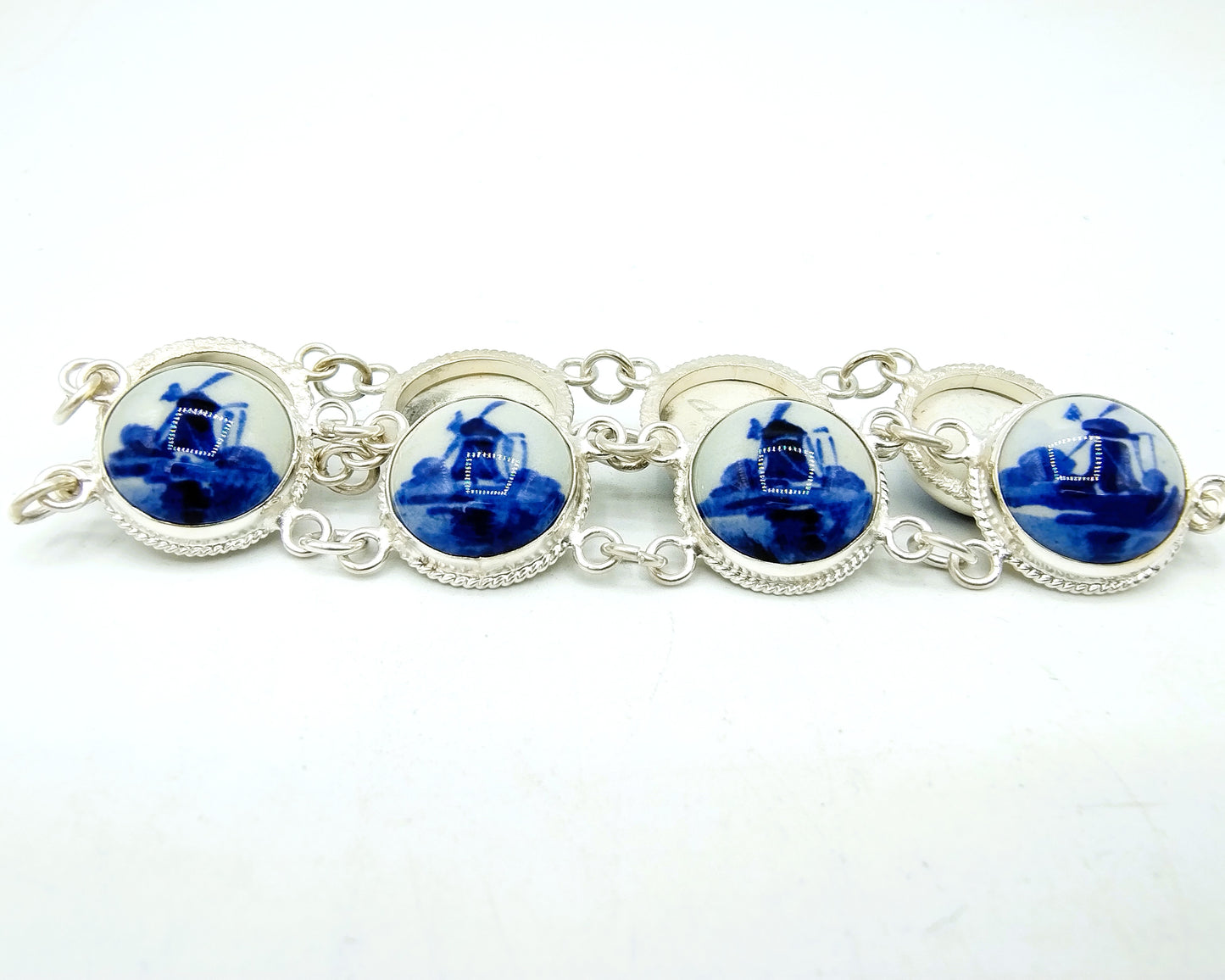 Zilveren armband, Delfts blauw, 835