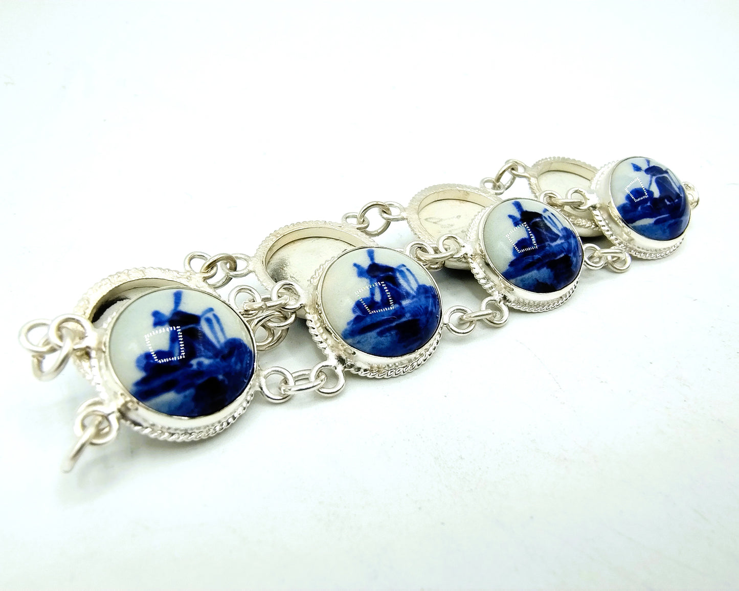 Zilveren armband, Delfts blauw, 835