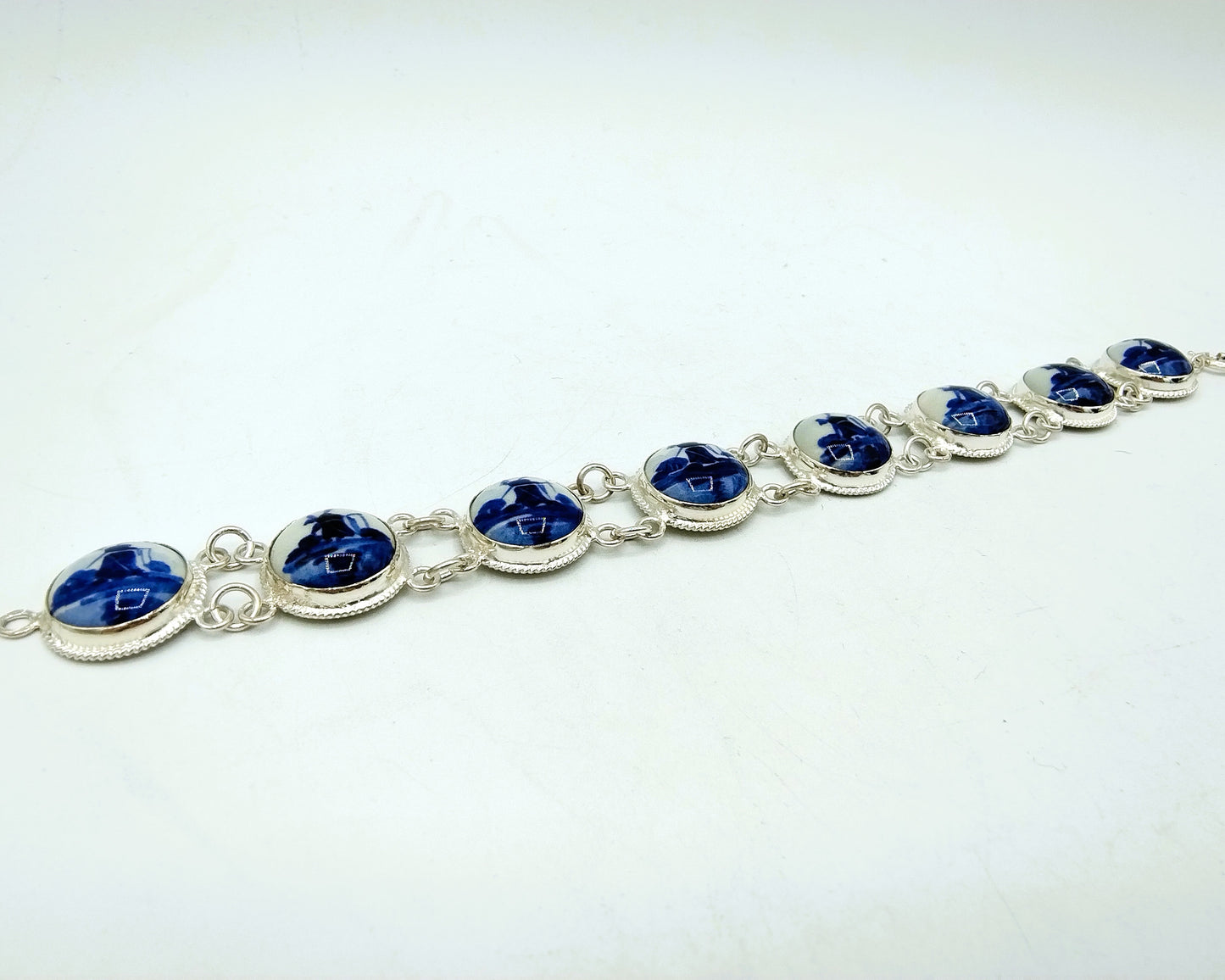 Zilveren armband, Delfts blauw, 835