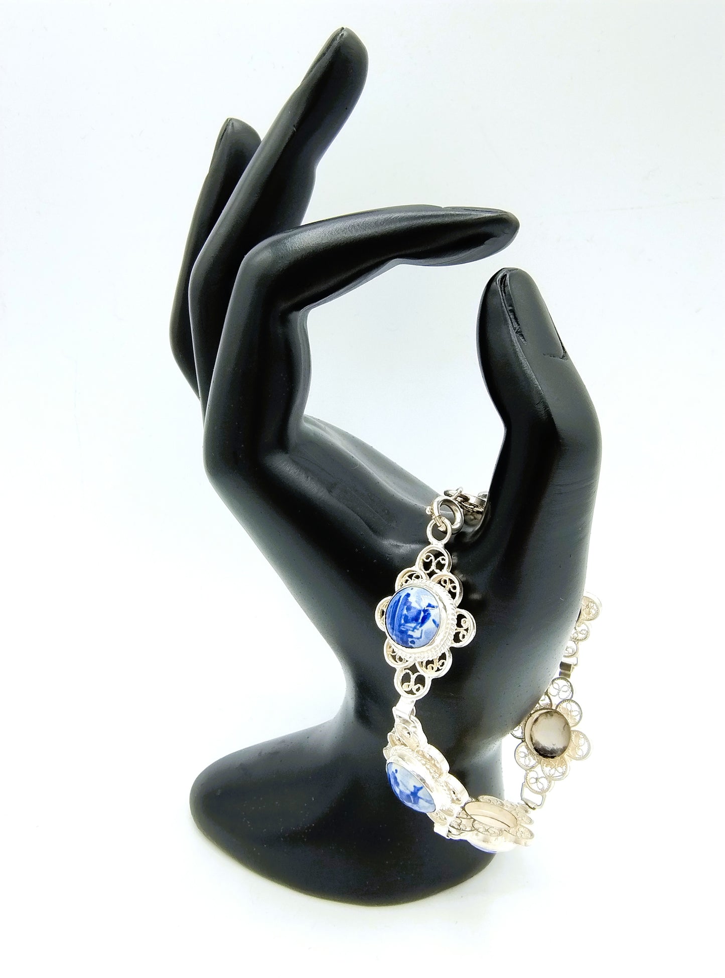 Zilveren armband, Delfts blauw, 835