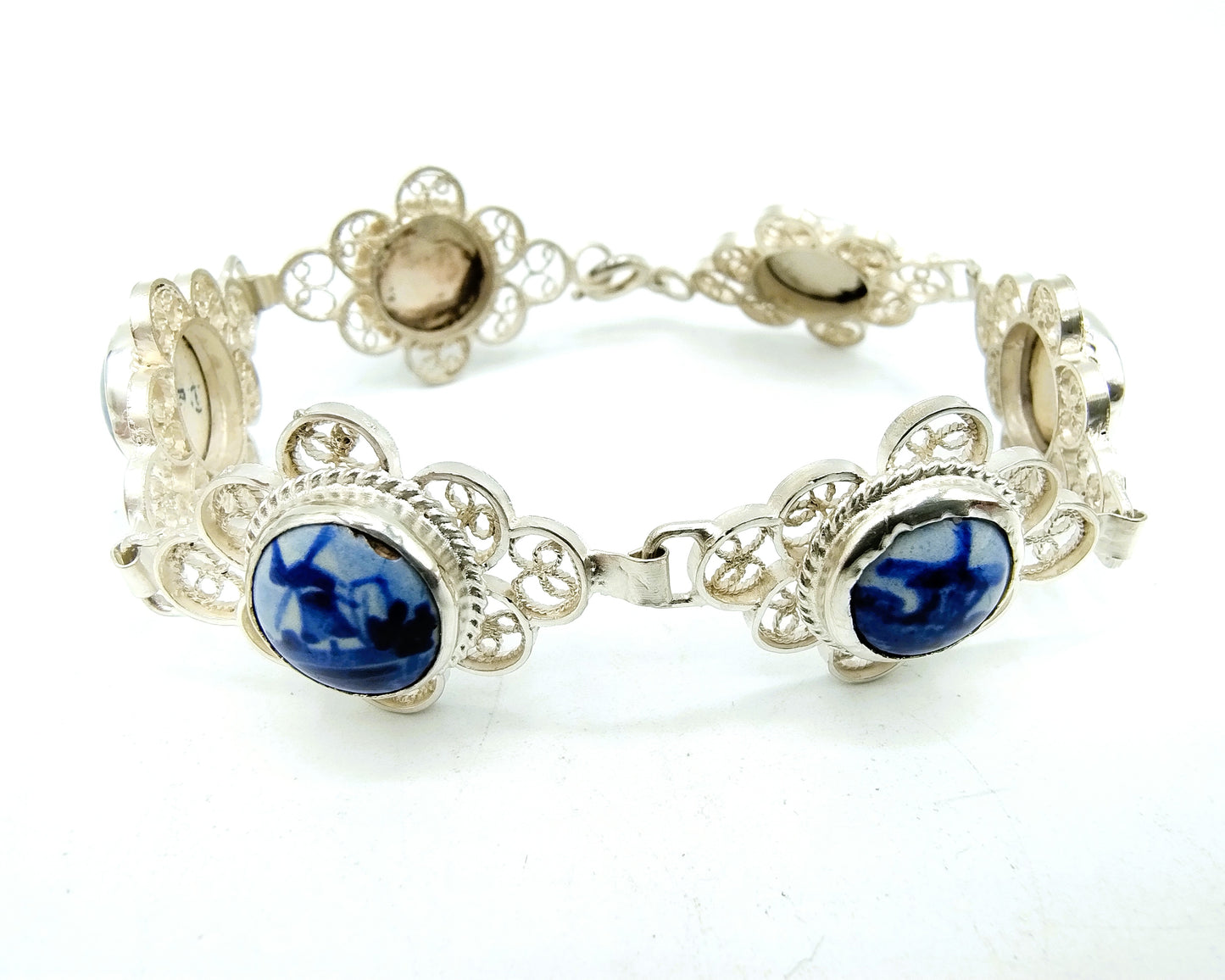 Zilveren armband, Delfts blauw, 835