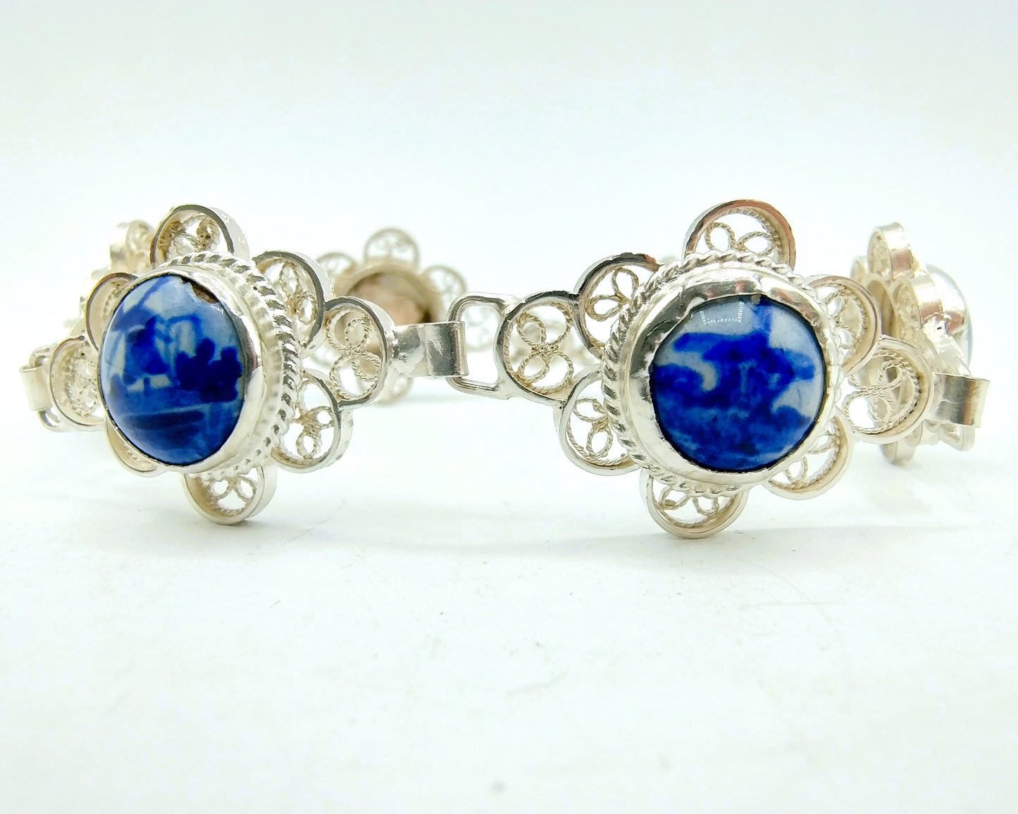 Zilveren armband, Delfts blauw, 835