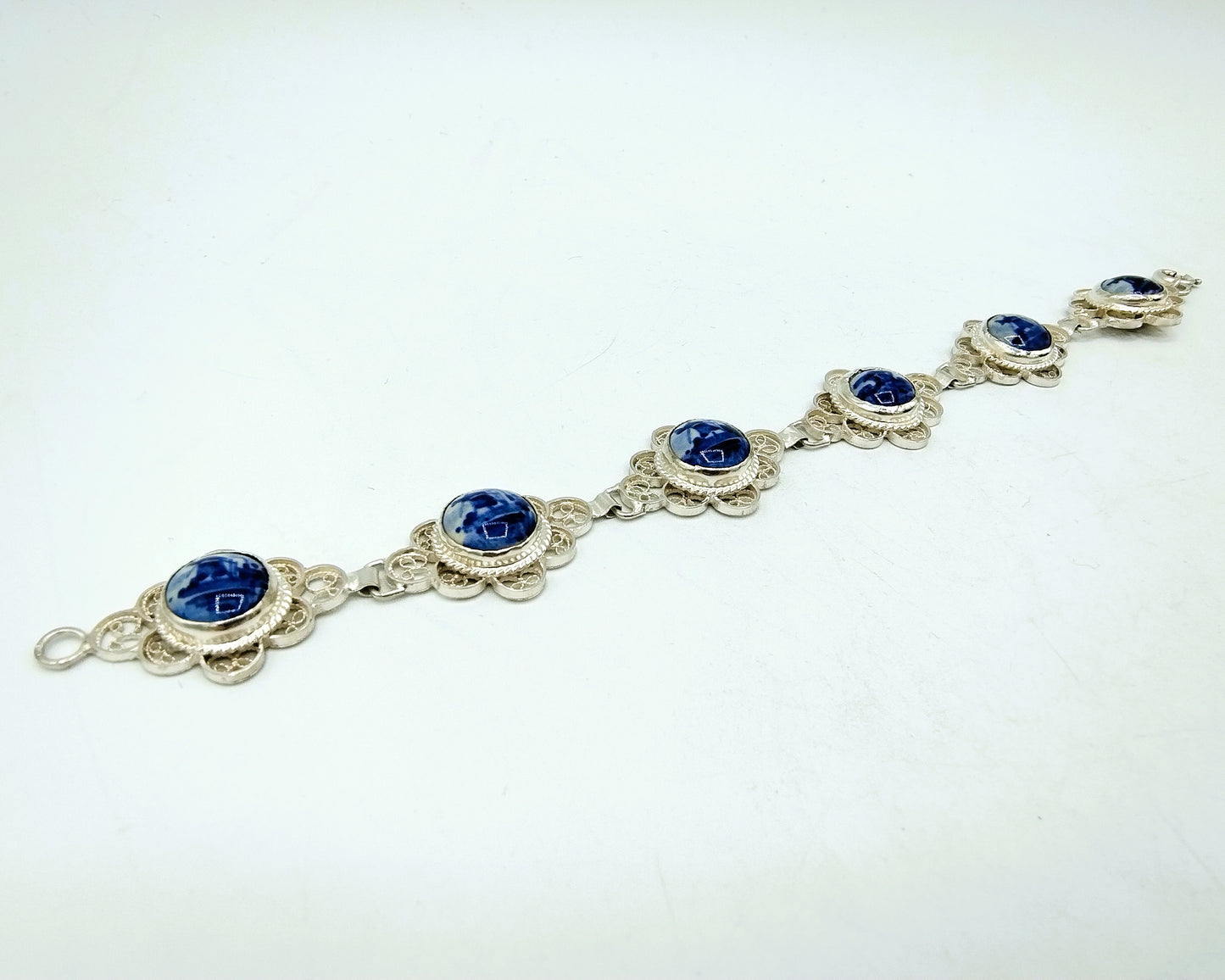 Zilveren armband, Delfts blauw, 835