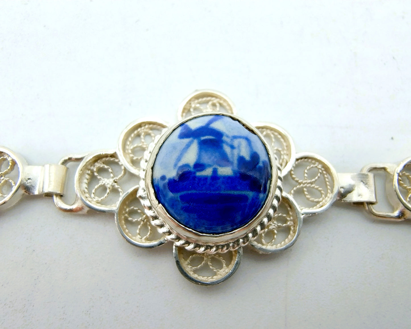Zilveren armband, Delfts blauw, 835