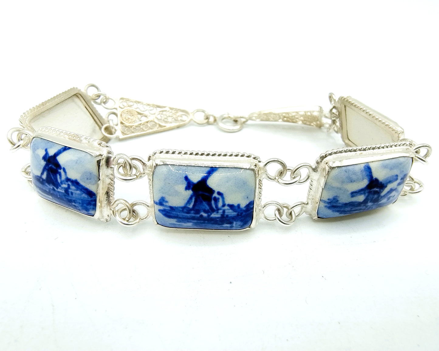 Zilveren armband, Delfts blauw, 835