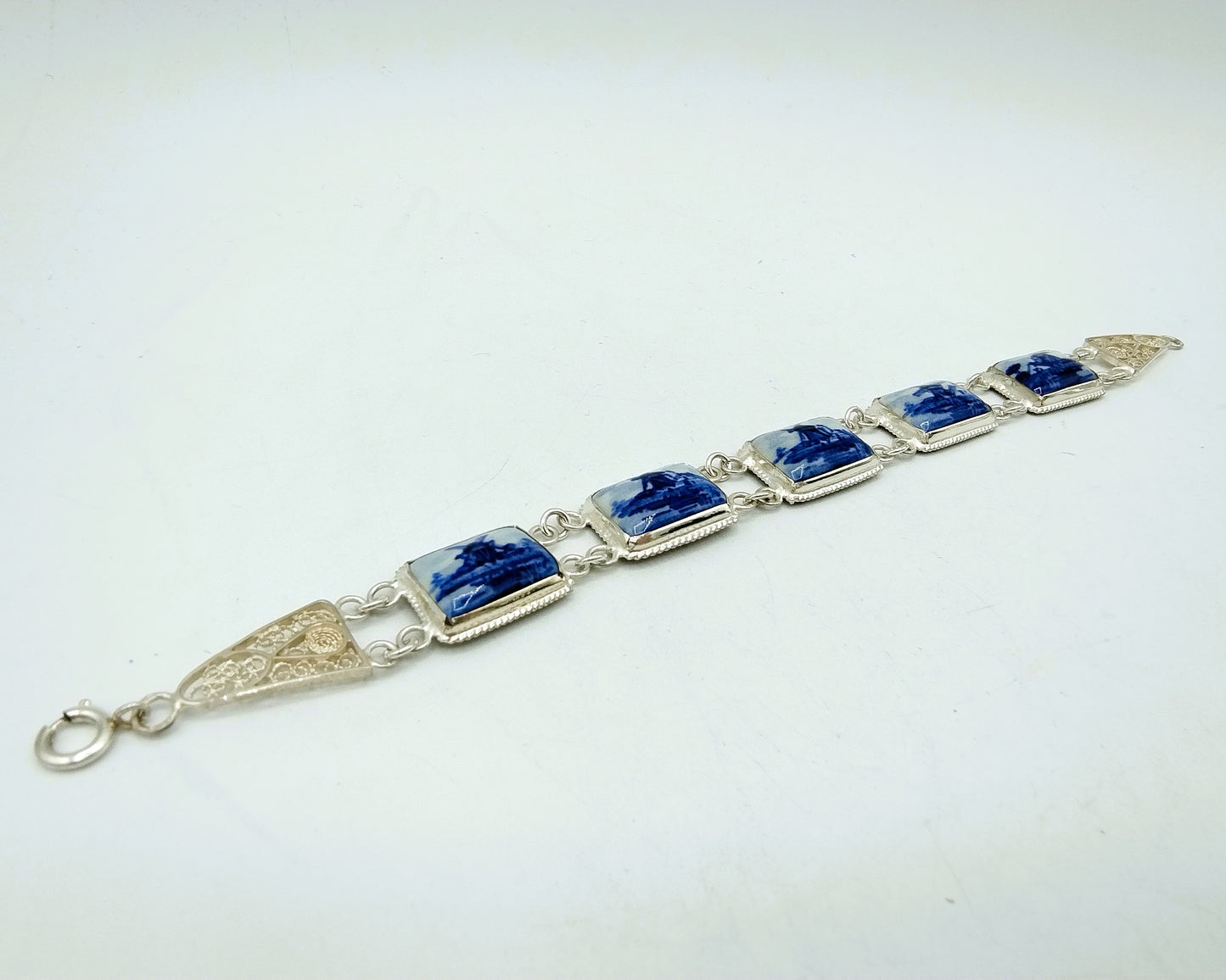 Zilveren armband, Delfts blauw, 835