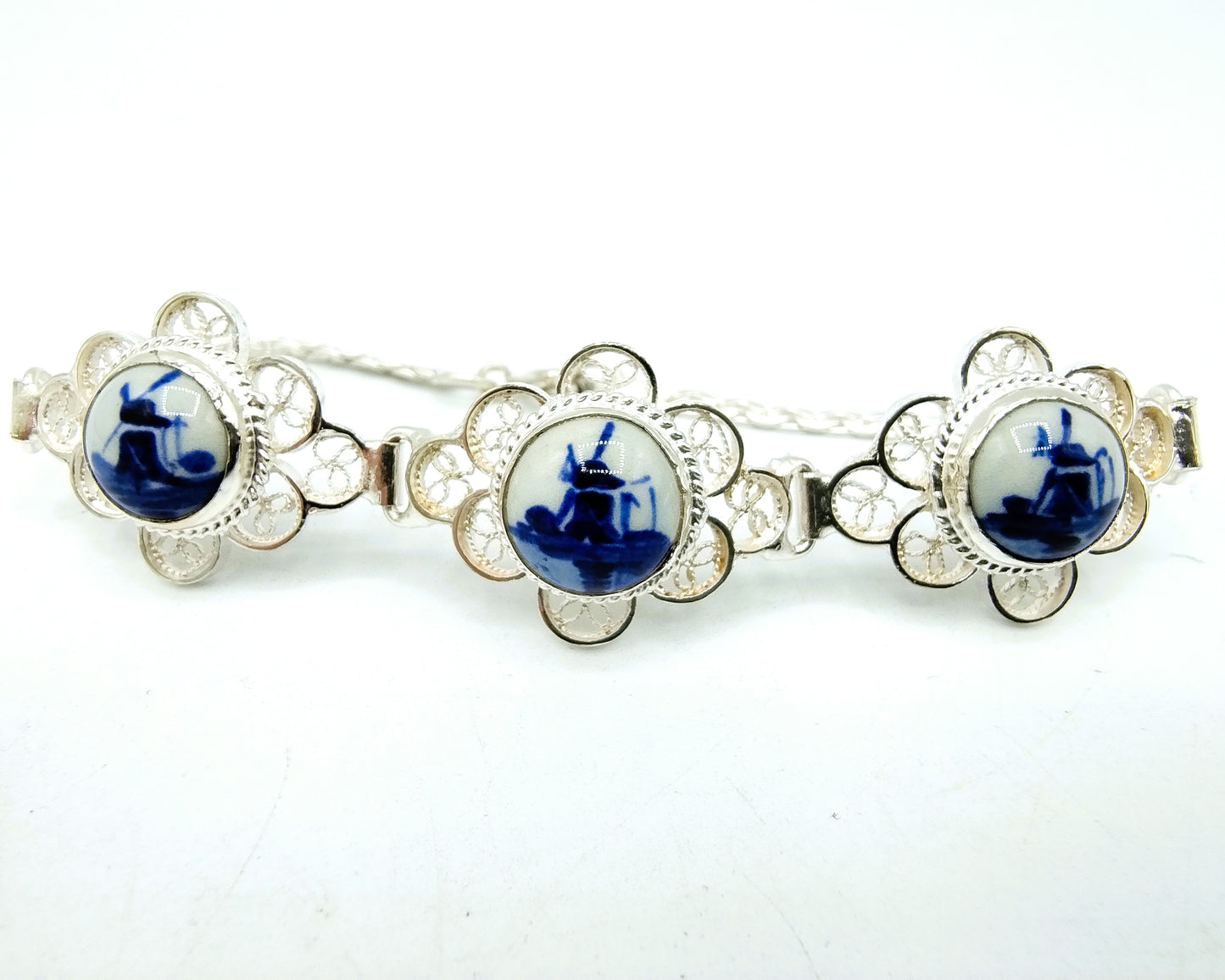 Zilveren armband, Delfts blauw, 835