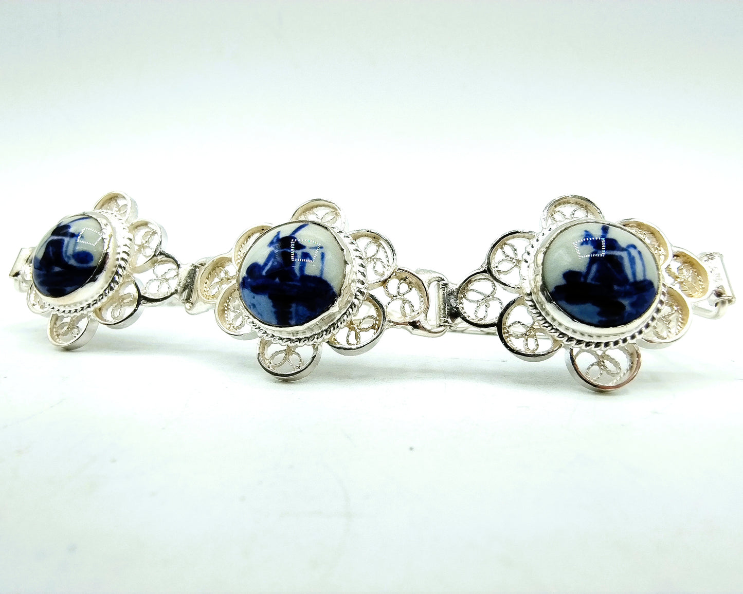 Zilveren armband, Delfts blauw, 835