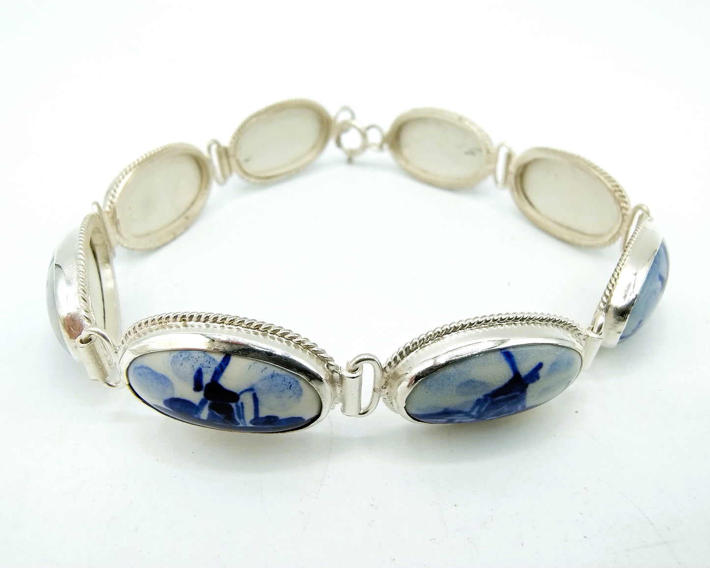 Zilveren armband, Delfts blauw, 835