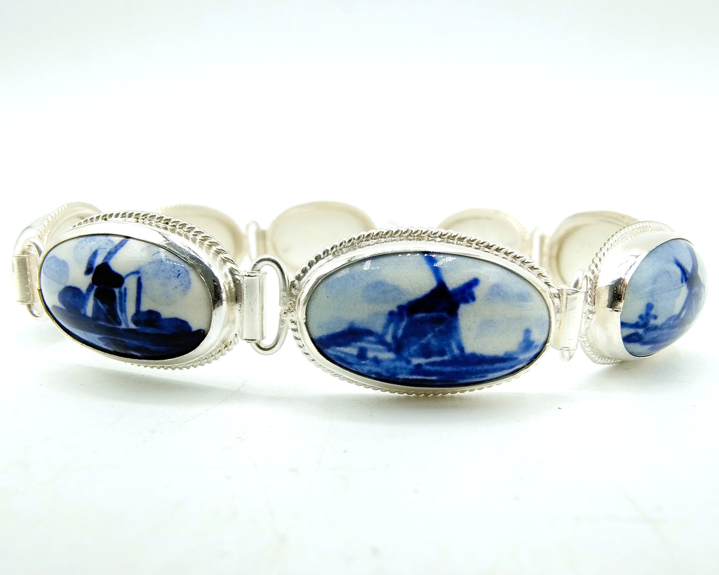 Zilveren armband, Delfts blauw, 835
