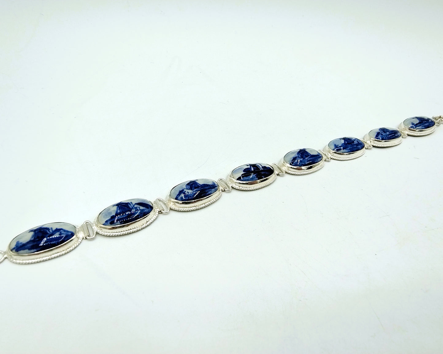Zilveren armband, Delfts blauw, 835
