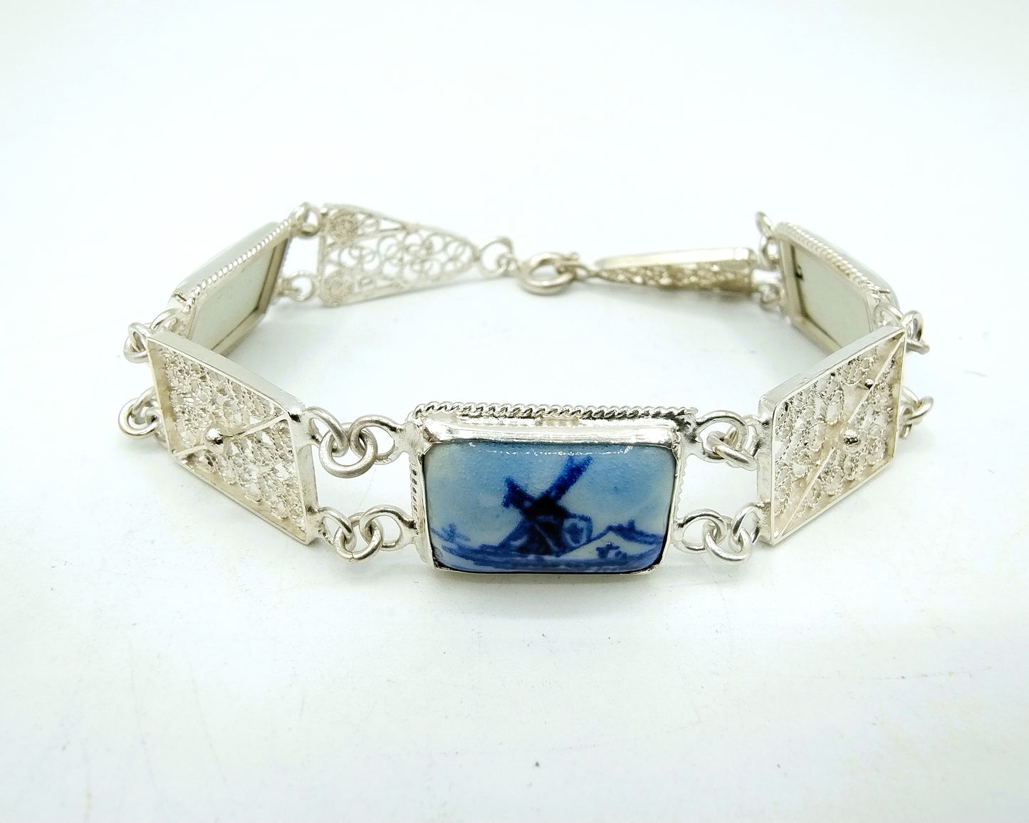 Zilveren armband, Delfts blauw, 835