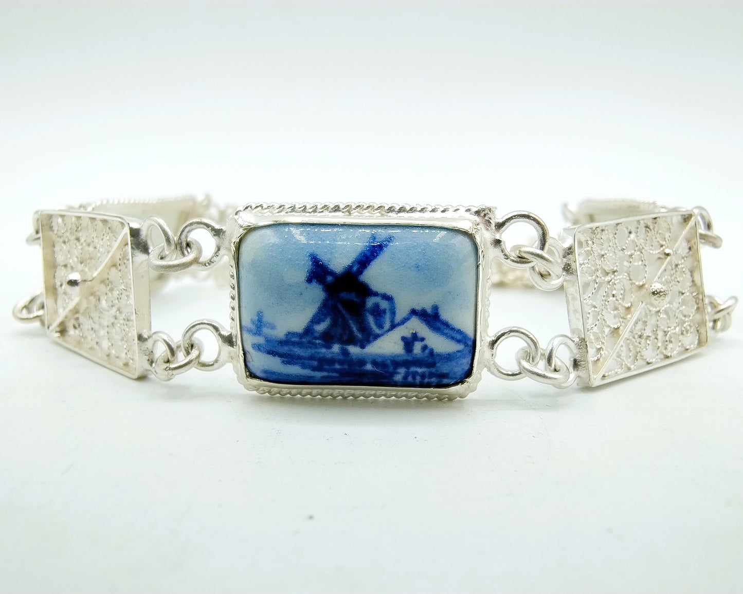 Zilveren armband, Delfts blauw, 835