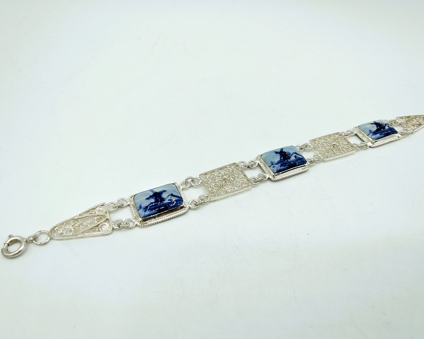Zilveren armband, Delfts blauw, 835