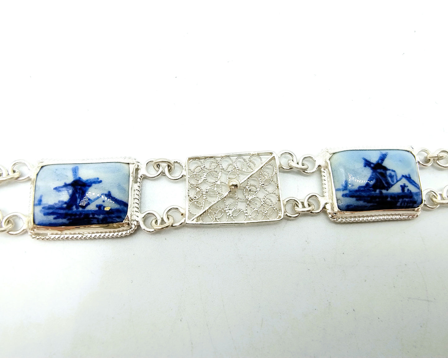 Zilveren armband, Delfts blauw, 835