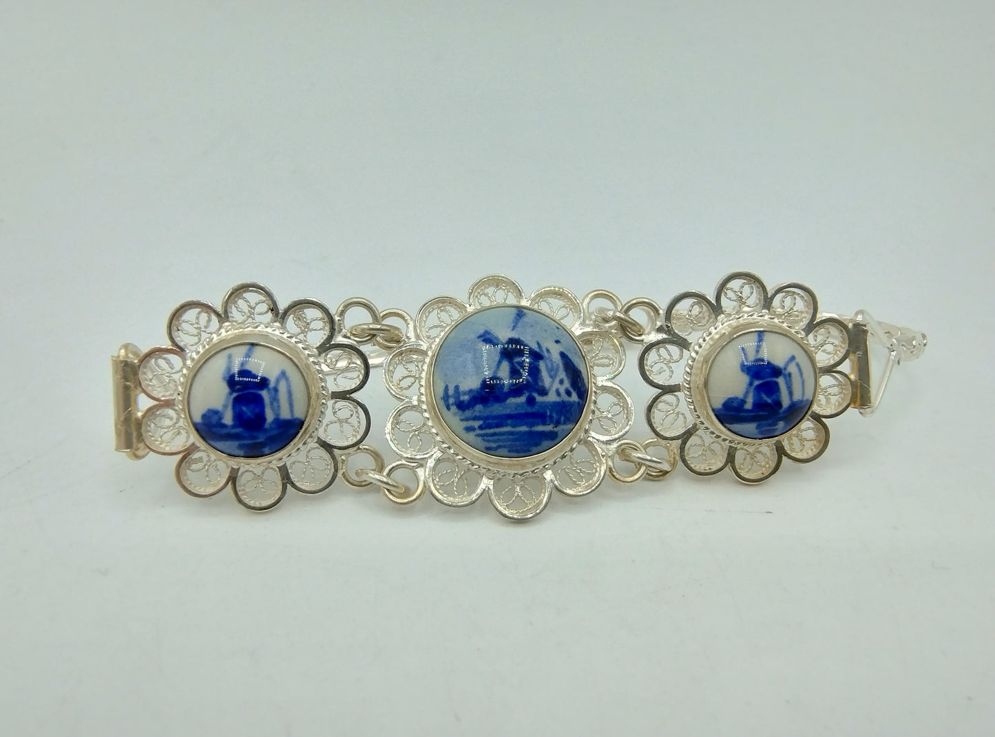 Zilveren armband, Delfts blauw, 835
